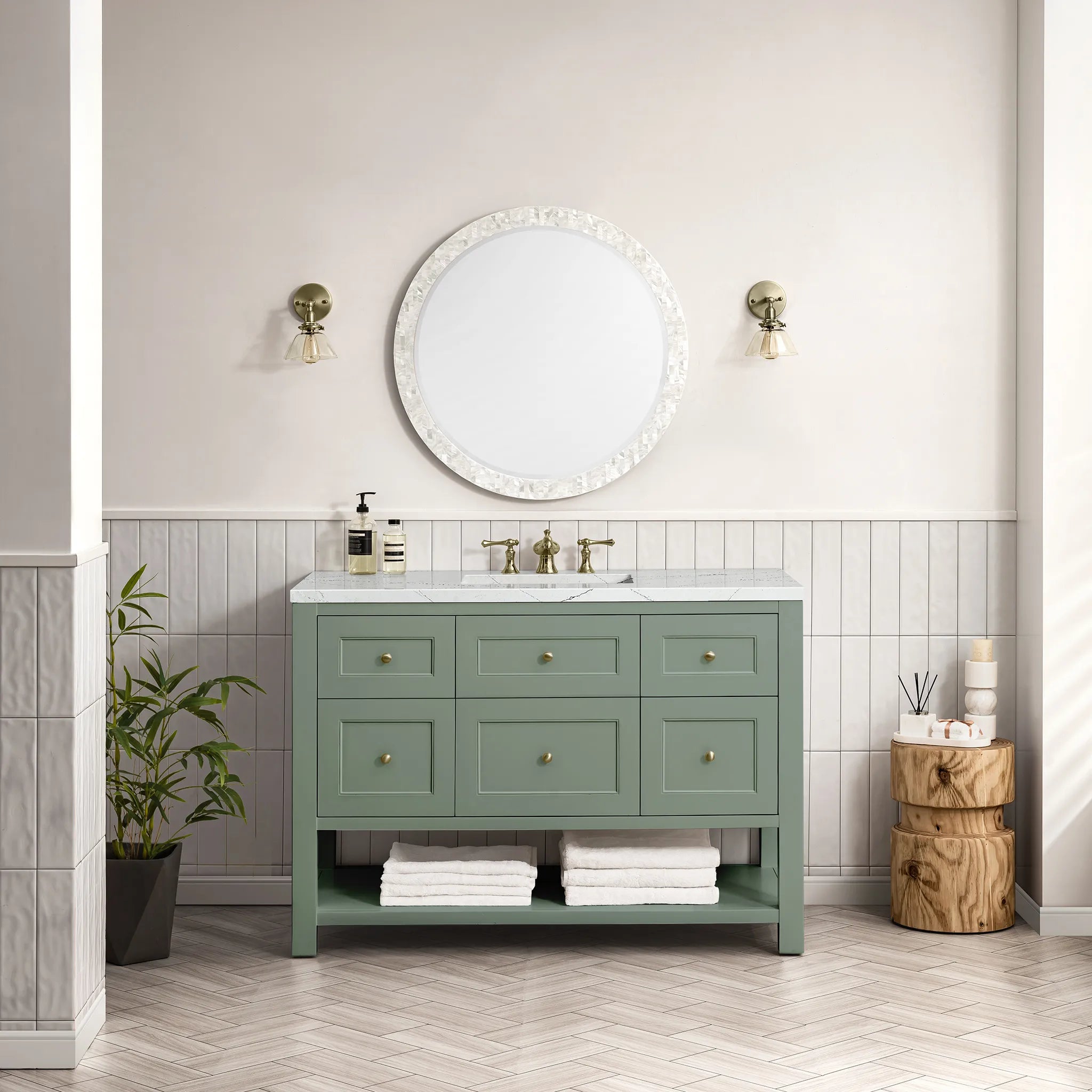 48" Breckenridge Single Vanity in Smokey Celadon Wireless Charger-Ethereal Noctis Silestone-8" Widespread image 4
