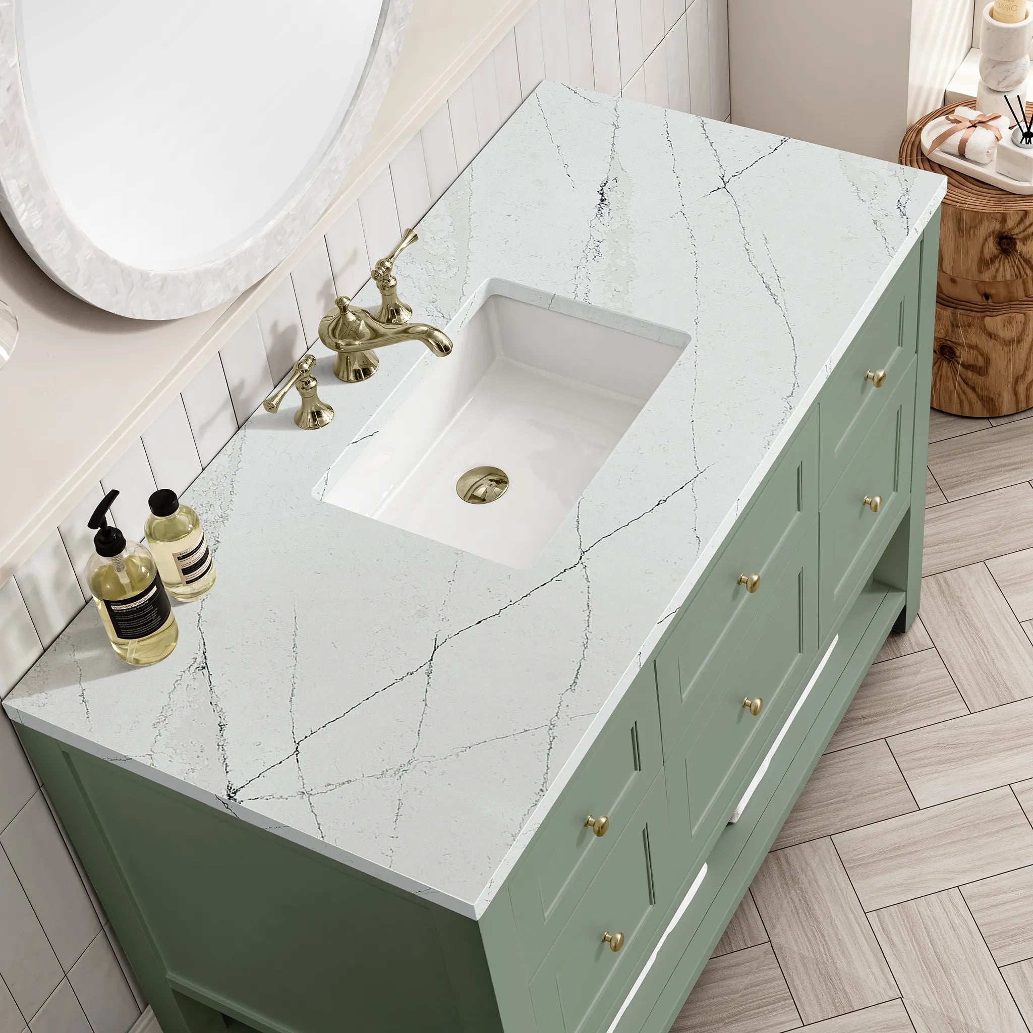 48" Breckenridge Single Vanity in Smokey Celadon Wireless Charger-Ethereal Noctis Silestone-8" Widespread image 7