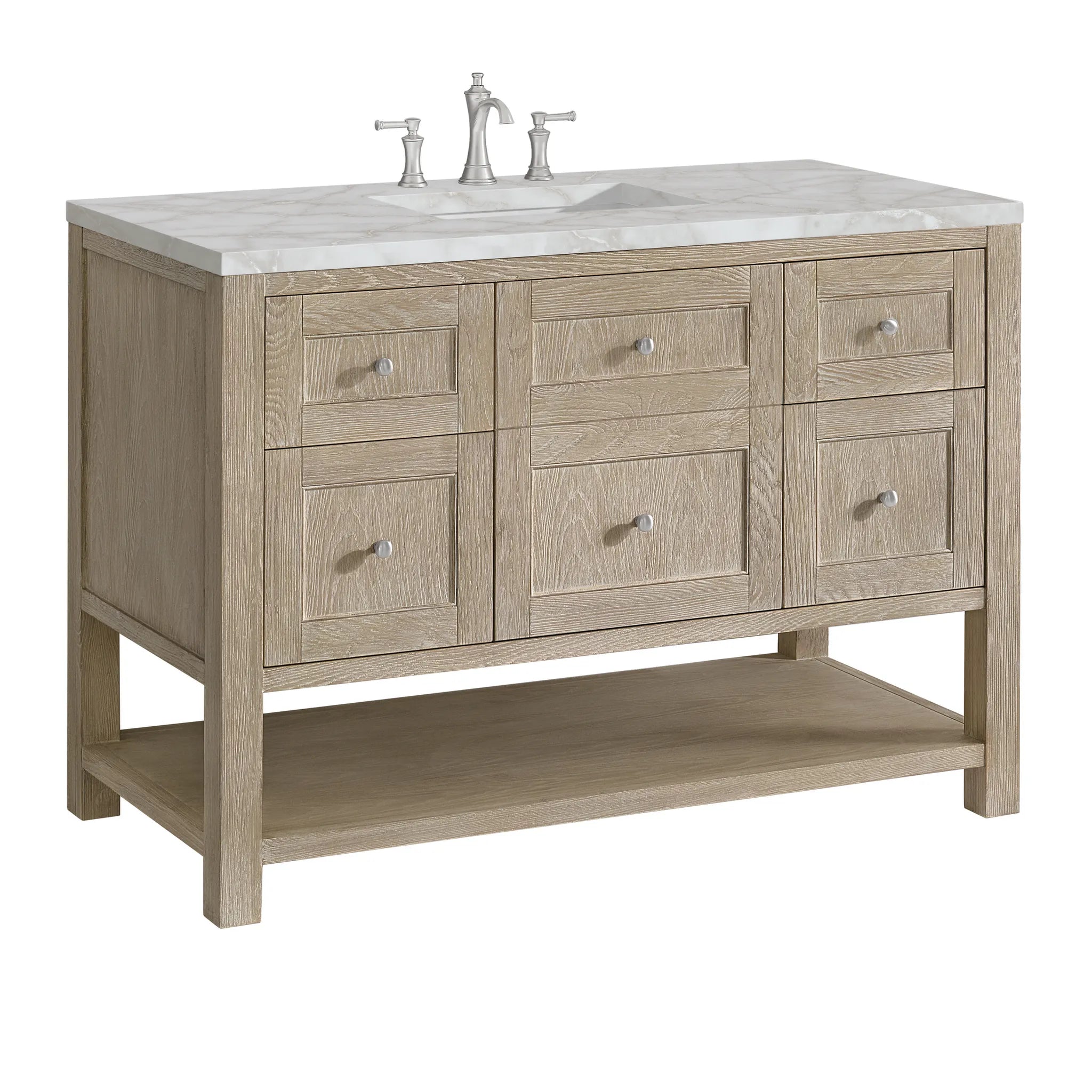 48" Breckenridge Single Vanity in Whitewashed Oak-Victorian Silver Silestone-8" Widespread image 8