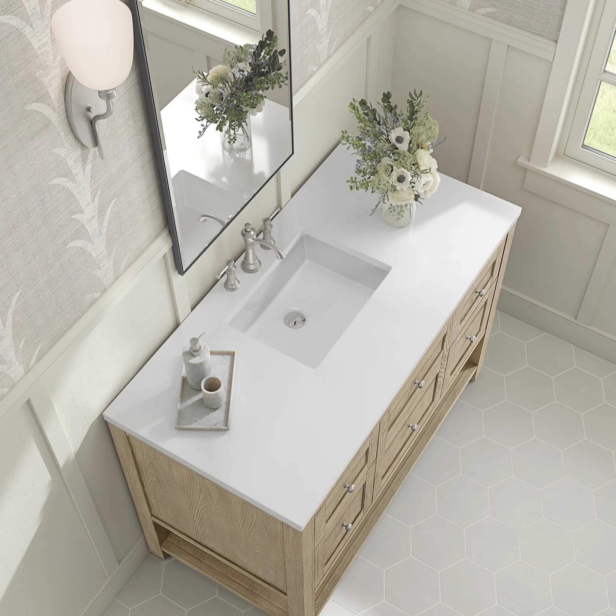 48" Breckenridge Single Vanity in Whitewashed Oak w/FreePower Wireless Charger-Cabinet Only-Not Available image 2