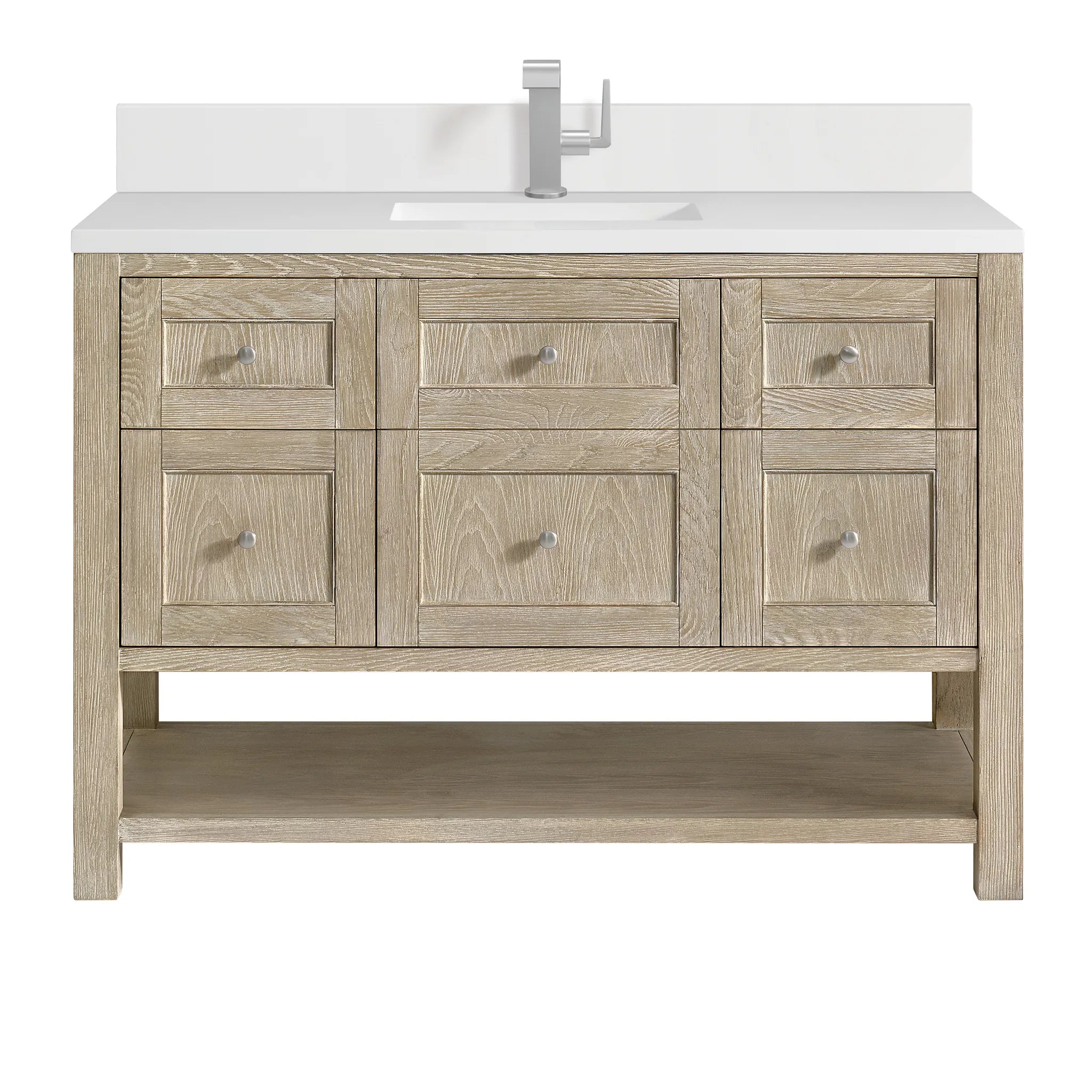 48" Breckenridge Single Vanity in Whitewashed Oak-White Zeus Silestone & Backsplash-Single Hole image