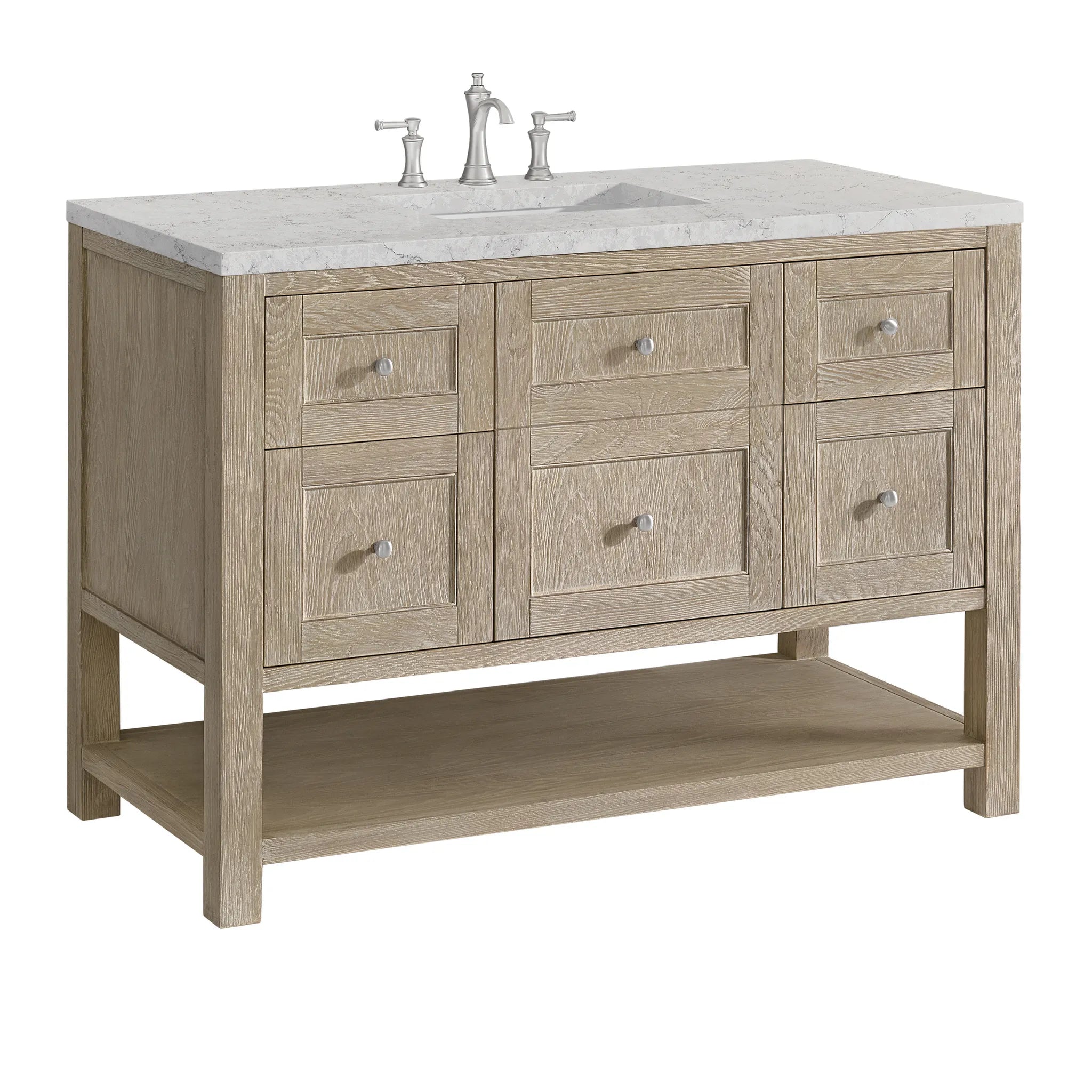 48" Breckenridge Single Vanity in Whitewashed Oak Wireless Charger-Eternal Jasmine Pearl Silestone-8" Widespread image 11