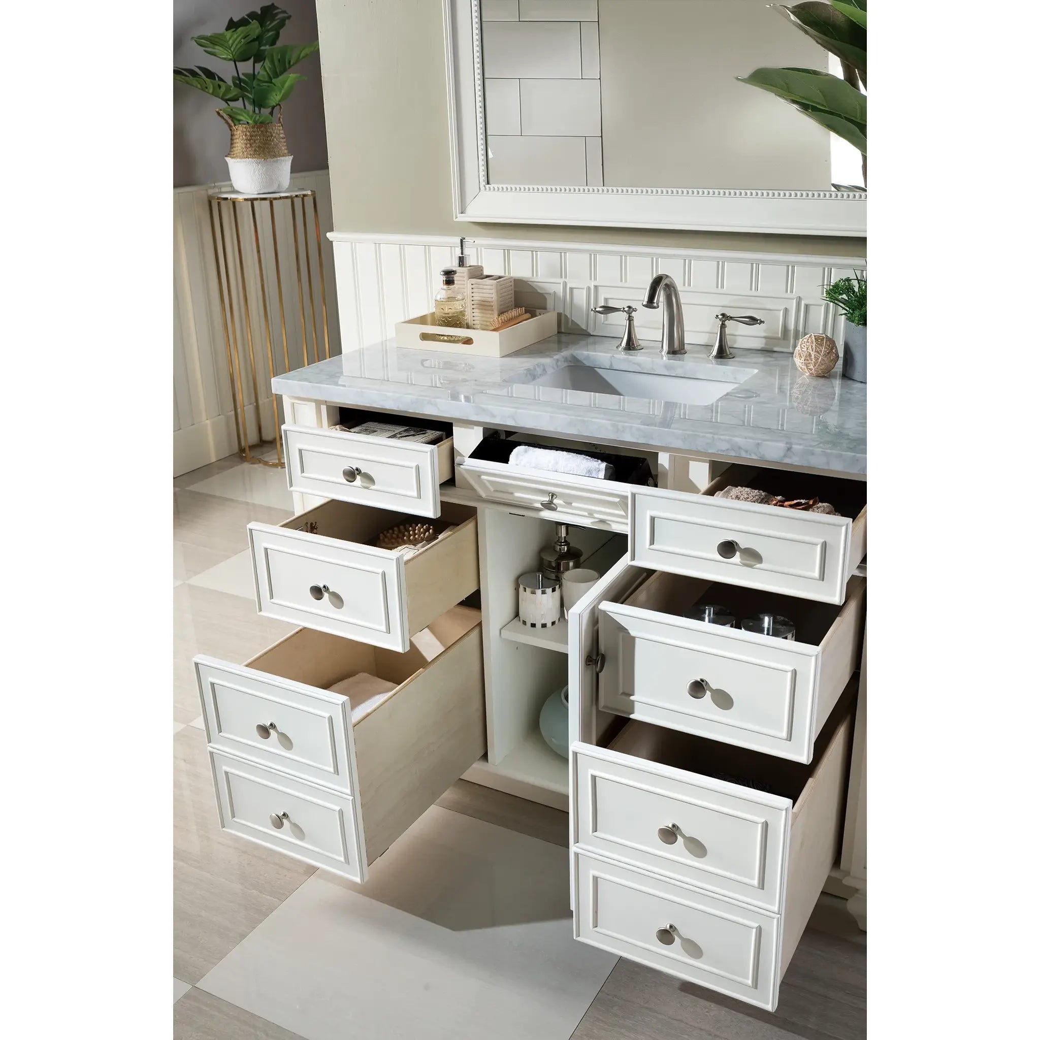 48" Bristol Single Vanity in Bright White-Carrara White Marble-8" Widespread image 4