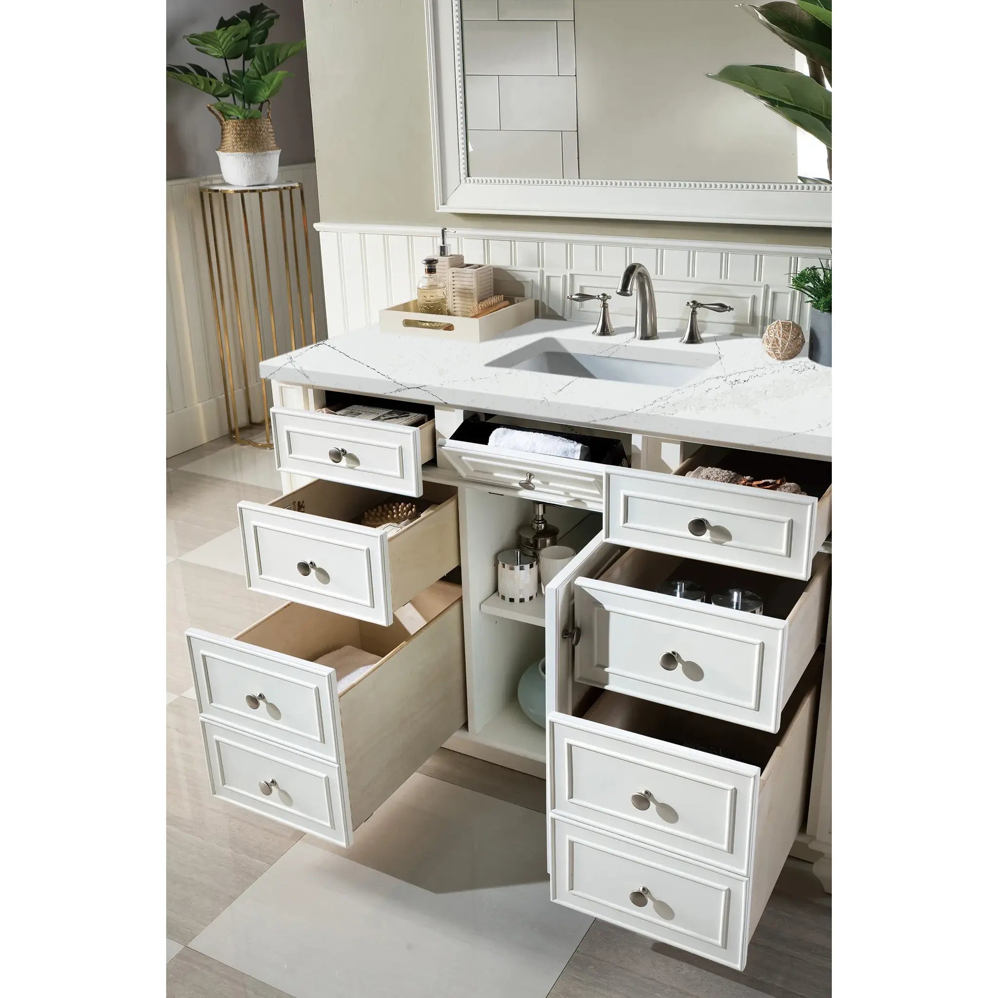 48" Bristol Single Vanity in Bright White-Ethereal Noctis Silestone-8" Widespread image 3