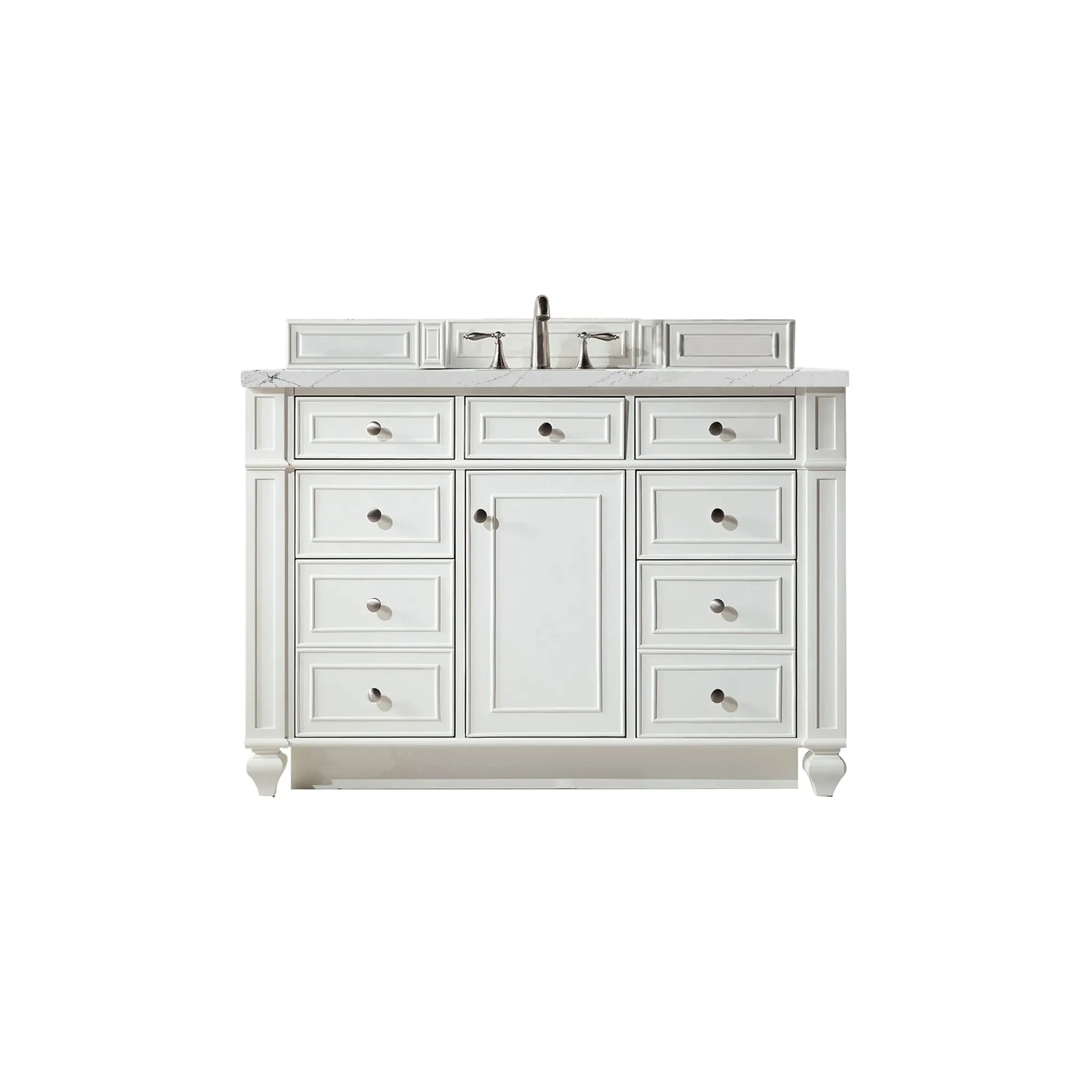 48" Bristol Single Vanity in Bright White-Ethereal Noctis Silestone-8" Widespread image