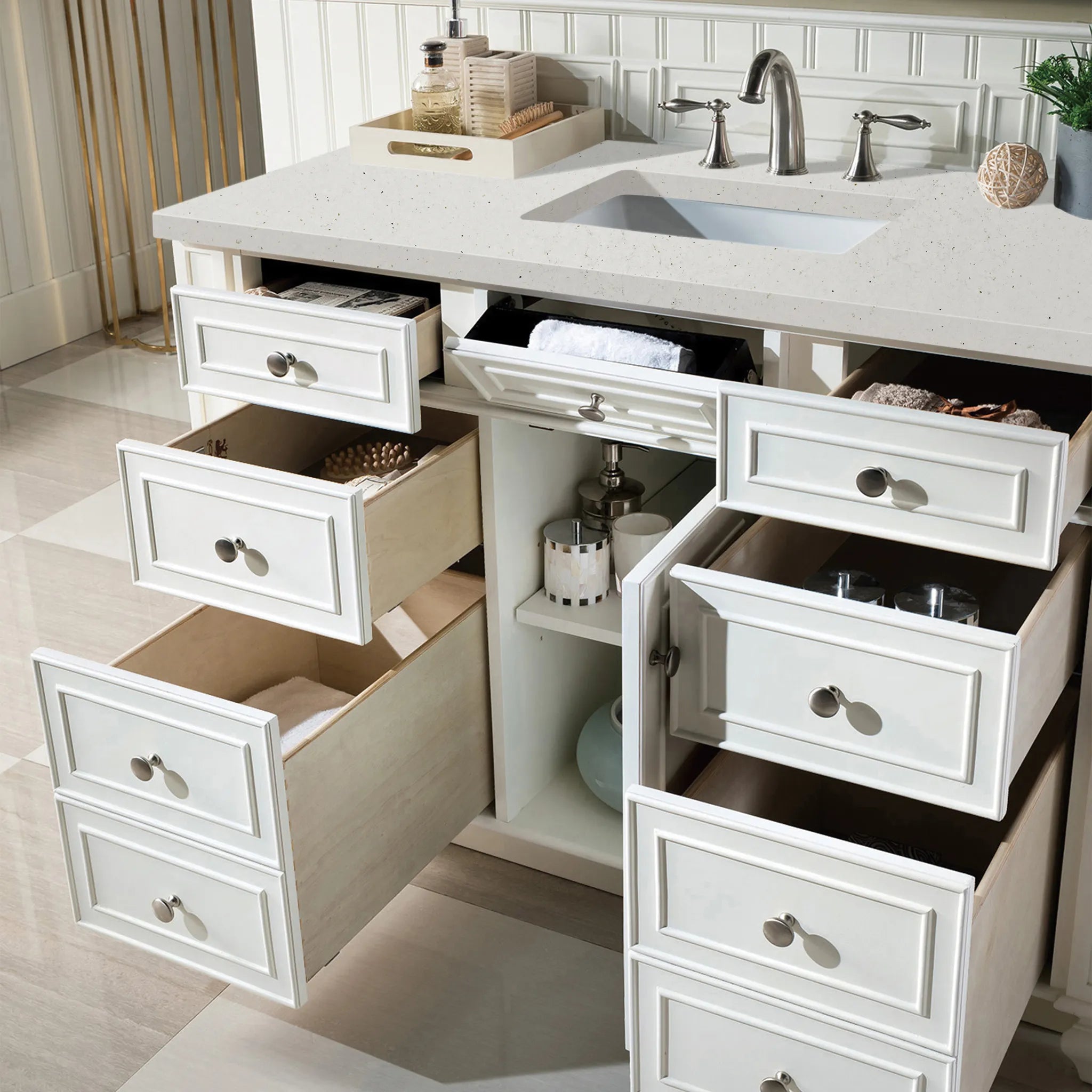 48" Bristol Single Vanity in Bright White-Lime Delight Silestone-8" Widespread image 3