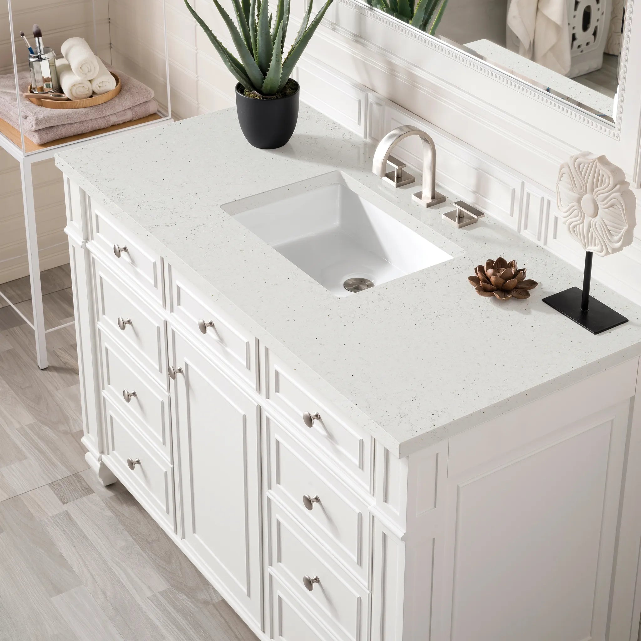 48" Bristol Single Vanity in Bright White-Lime Delight Silestone-8" Widespread image 4