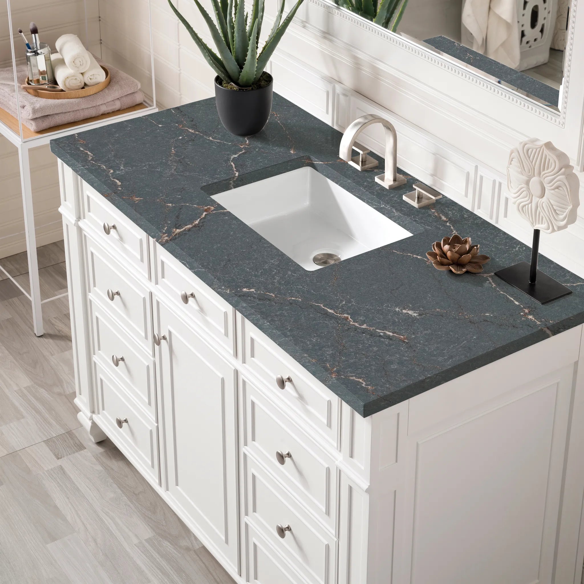 48" Bristol Single Vanity in Bright White-Parisien Bleu Silestone-8" Widespread image 4