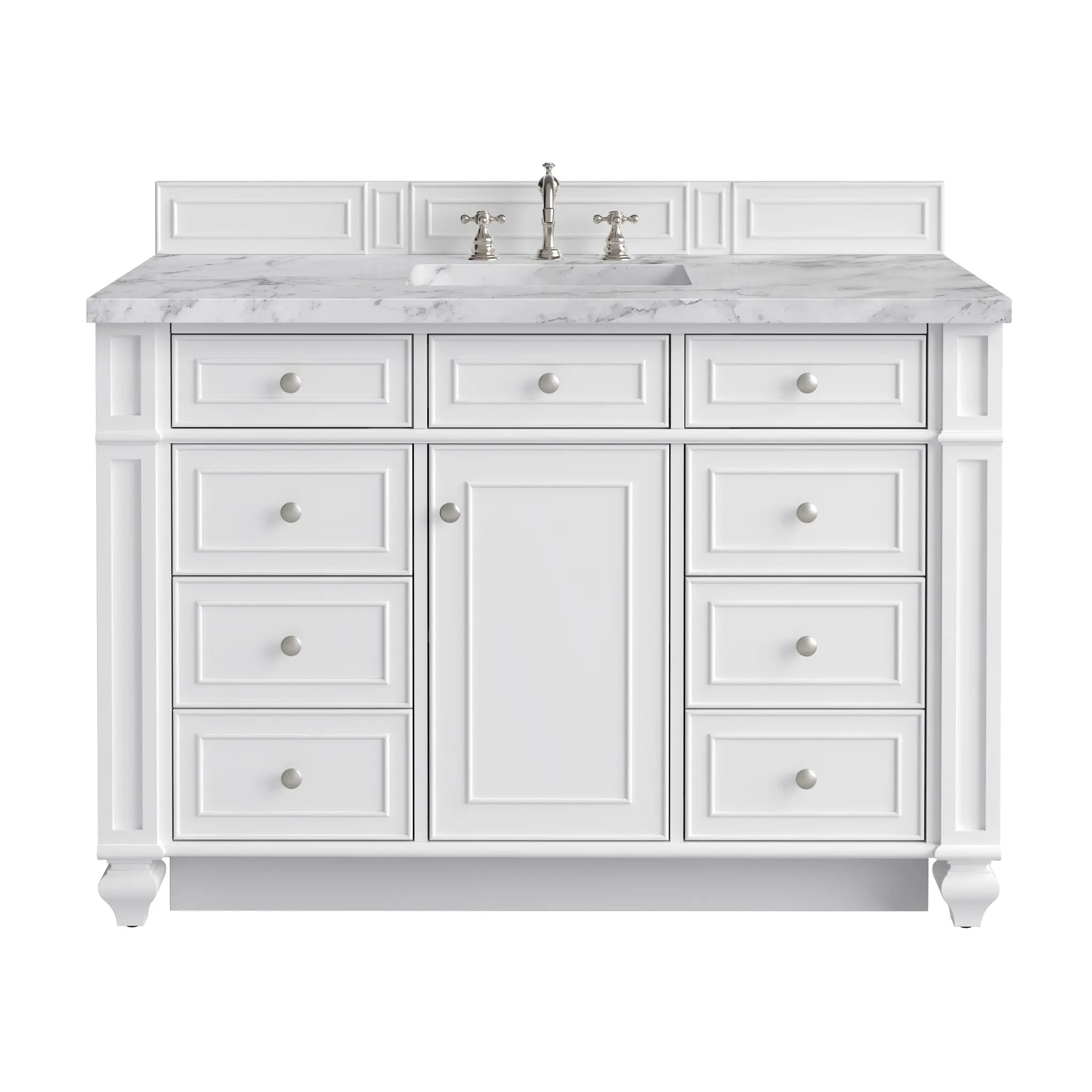 48 Bristol Single Vanity In Bright White Standard Carrara White Marble 8 Widespread 1