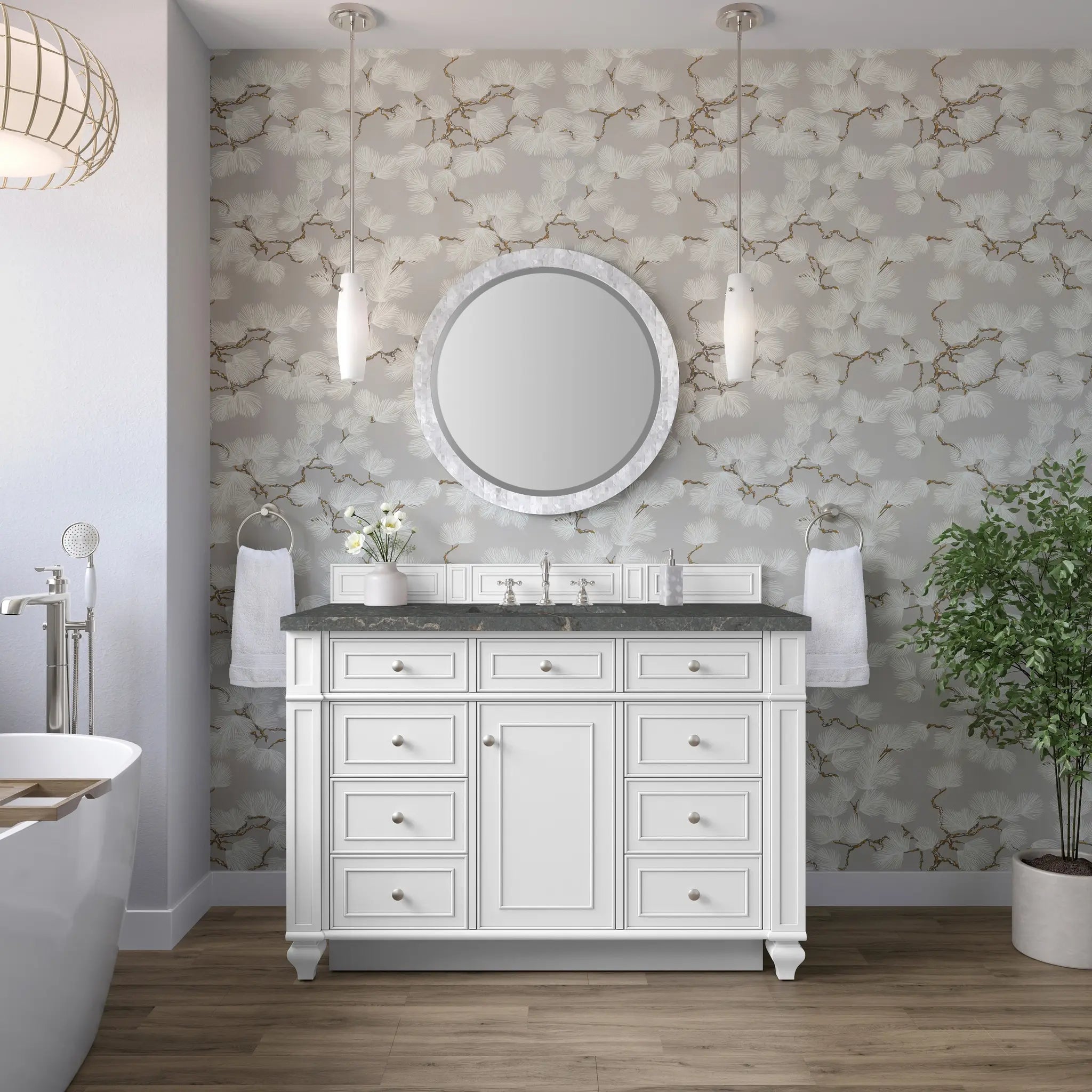 48 Bristol Single Vanity In Bright White Standard Parisien Bleu Silestone 8 Widespread 2