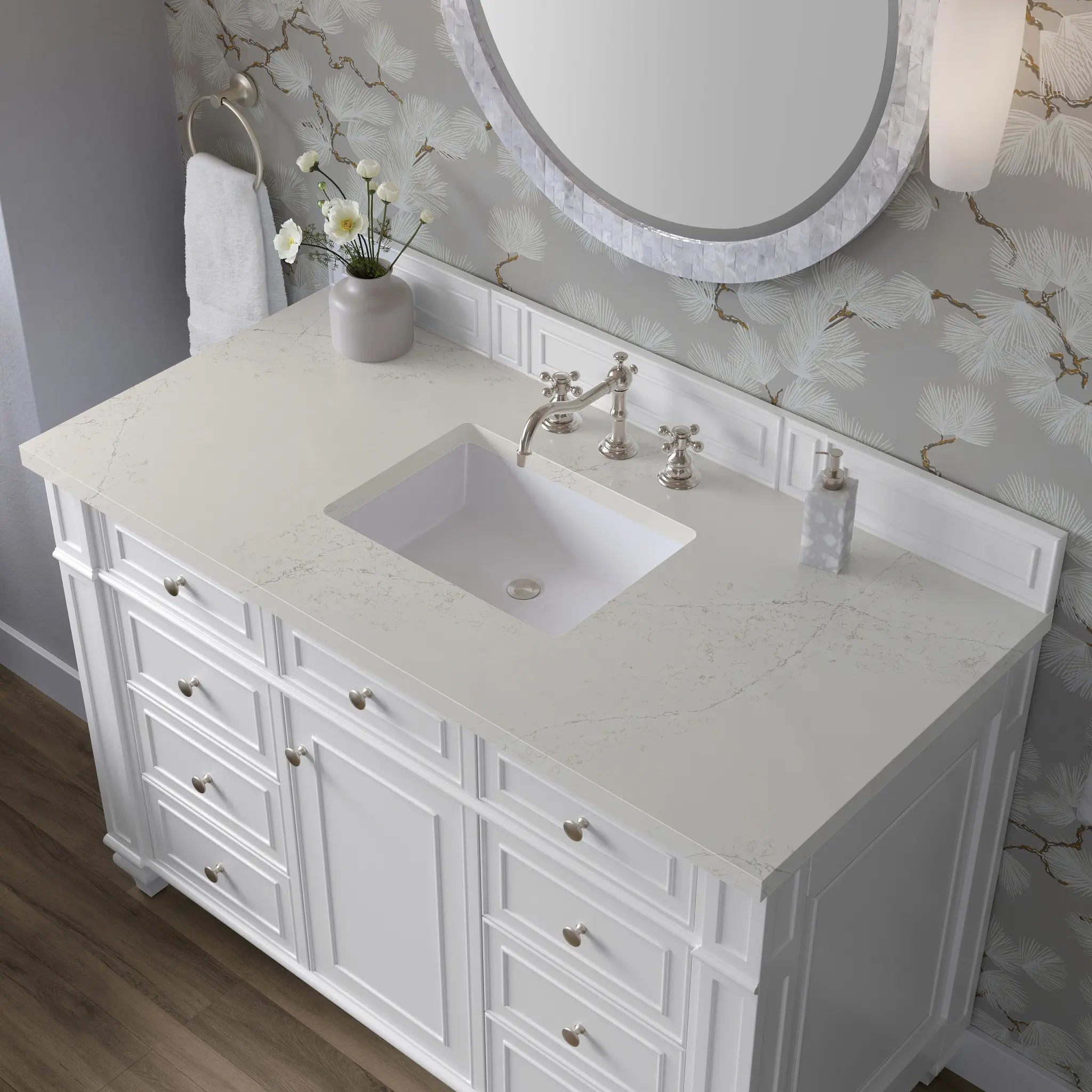 48 Bristol Single Vanity In Bright White Standard Siberian Silestone 8 Widespread 5