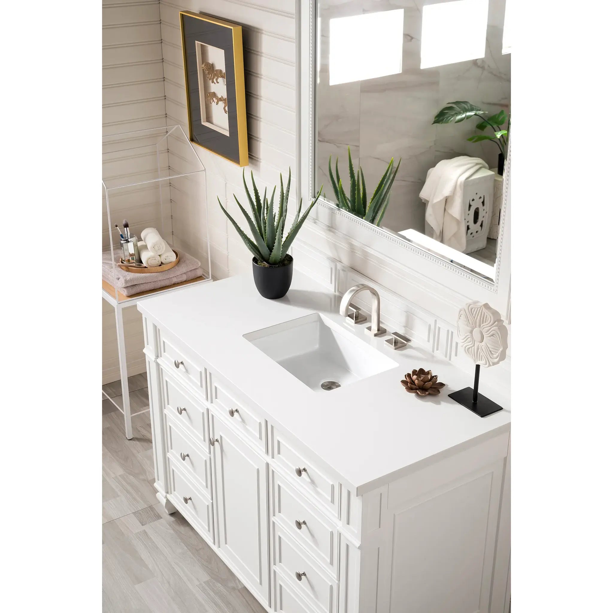 48" Bristol Single Vanity in Bright White-White Zeus Silestone-8" Widespread image 1