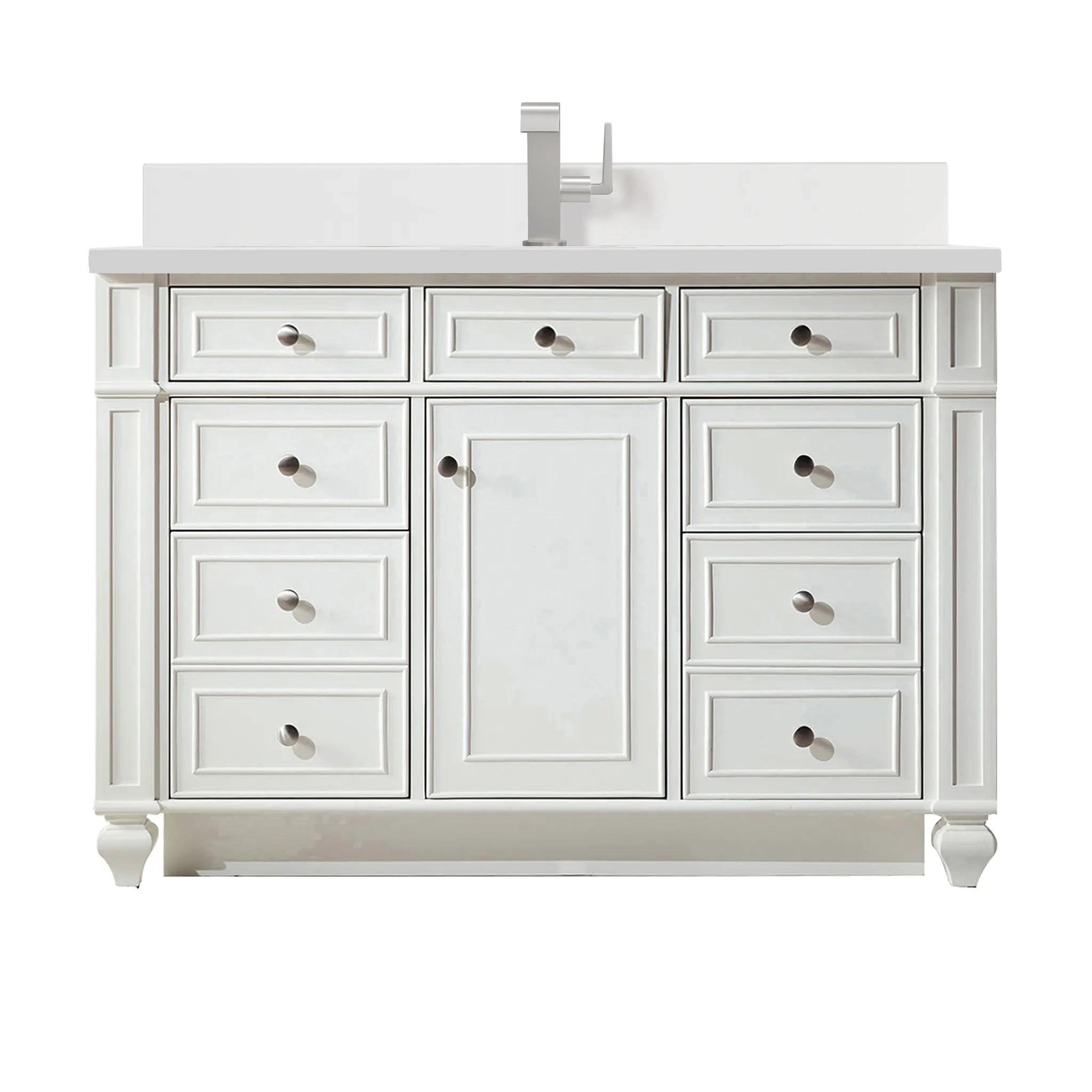 48" Bristol Single Vanity in Bright White-White Zeus Silestone & Backsplash-Single Hole image