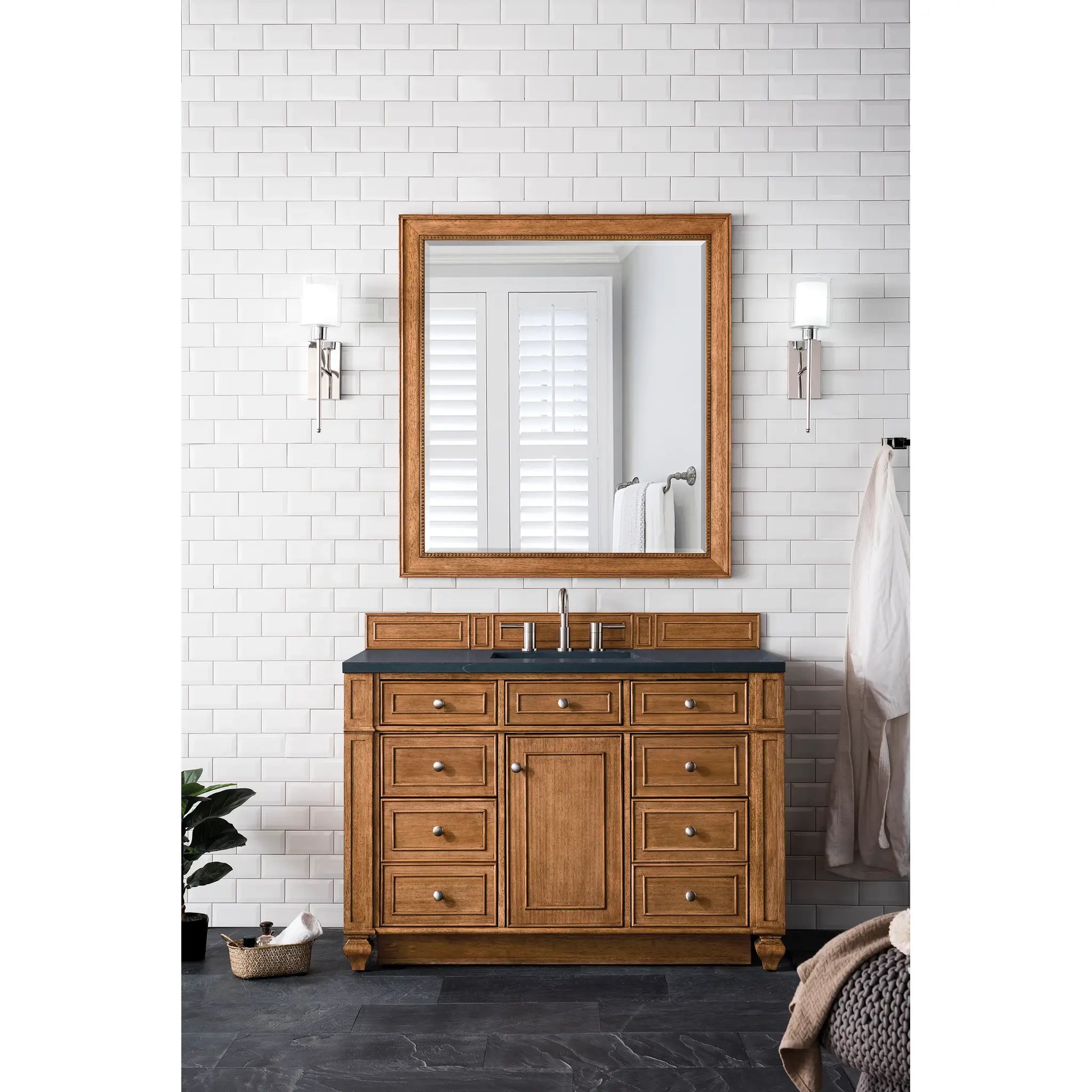 48" Bristol Single Vanity in Saddle Brown-Charcoal Soapstone Silestone-8" Widespread image 1