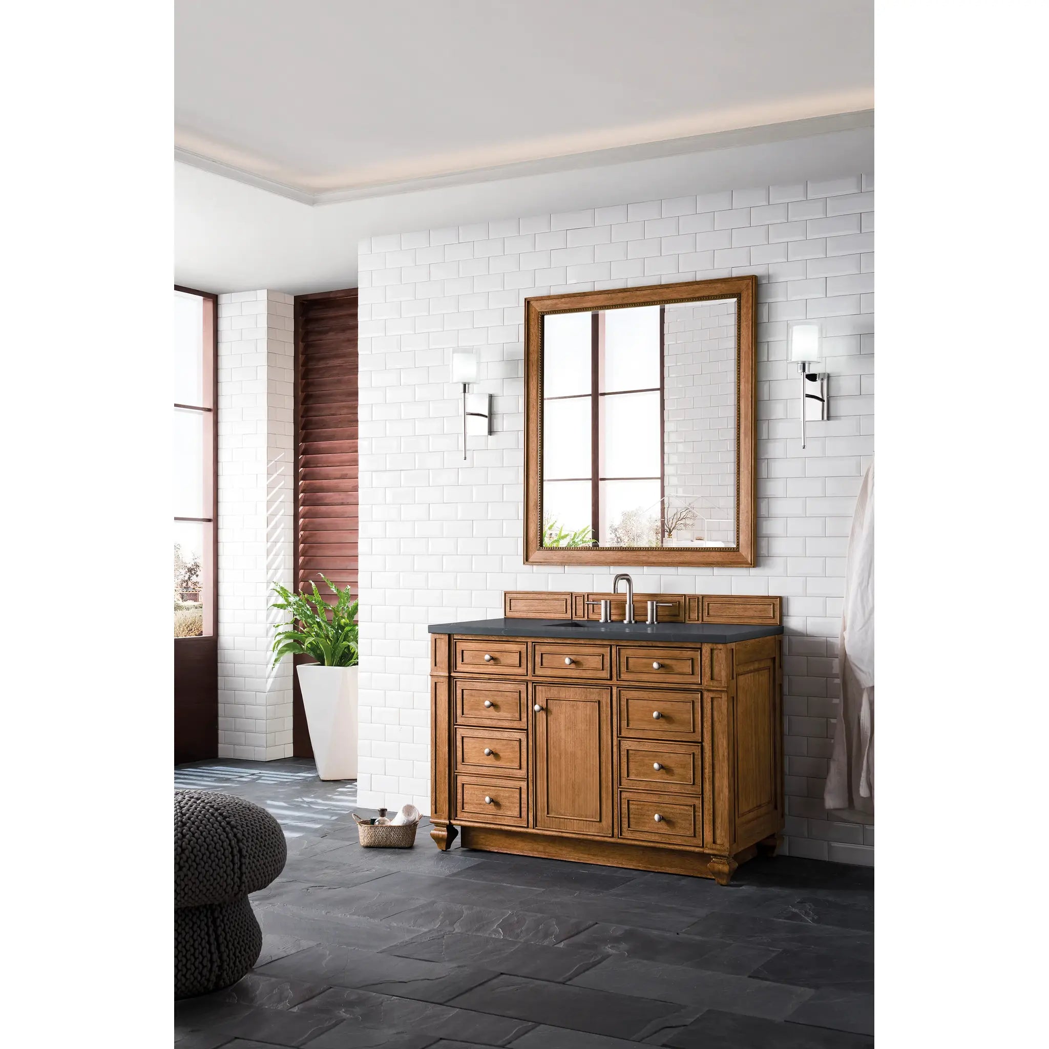 48" Bristol Single Vanity in Saddle Brown-Charcoal Soapstone Silestone-8" Widespread image 2