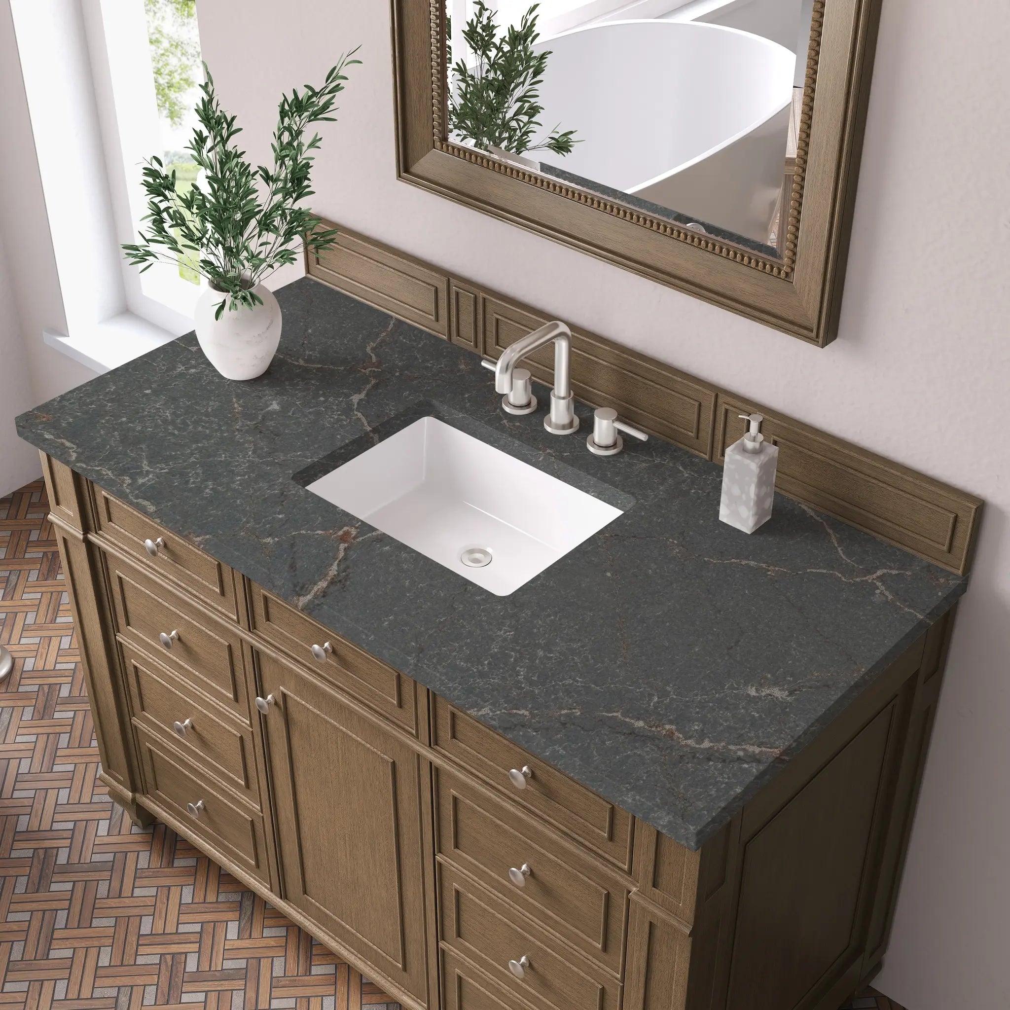 48 Bristol Single Vanity In Saddle Brown Standard Parisien Bleu Silestone 8 Widespread 5