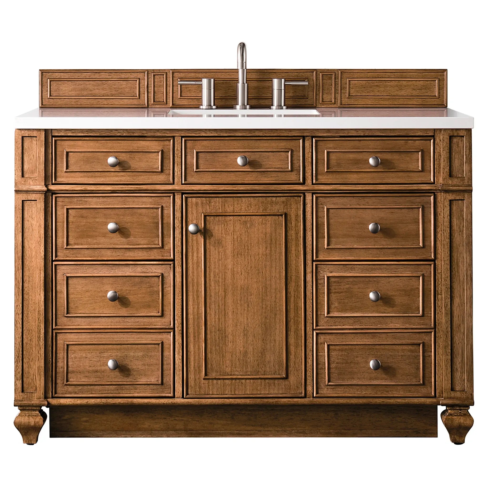 48 Bristol Single Vanity In Saddle Brown Standard White Zeus Silestone 8 Widespread 1