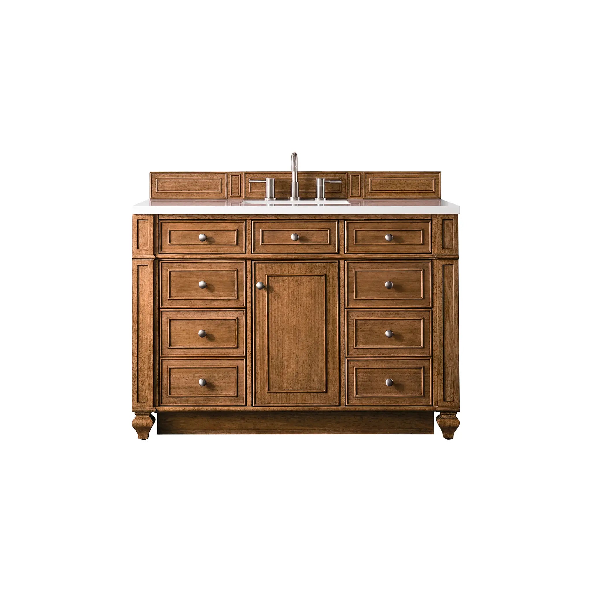 48" Bristol Single Vanity in Saddle Brown-White Zeus Silestone-8" Widespread image