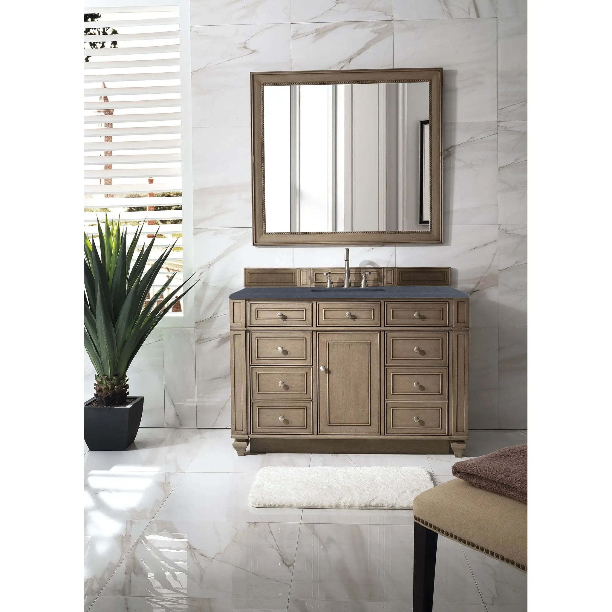 48" Bristol Single Vanity in Whitewashed Walnut-Charcoal Soapstone Silestone-8" Widespread image 1