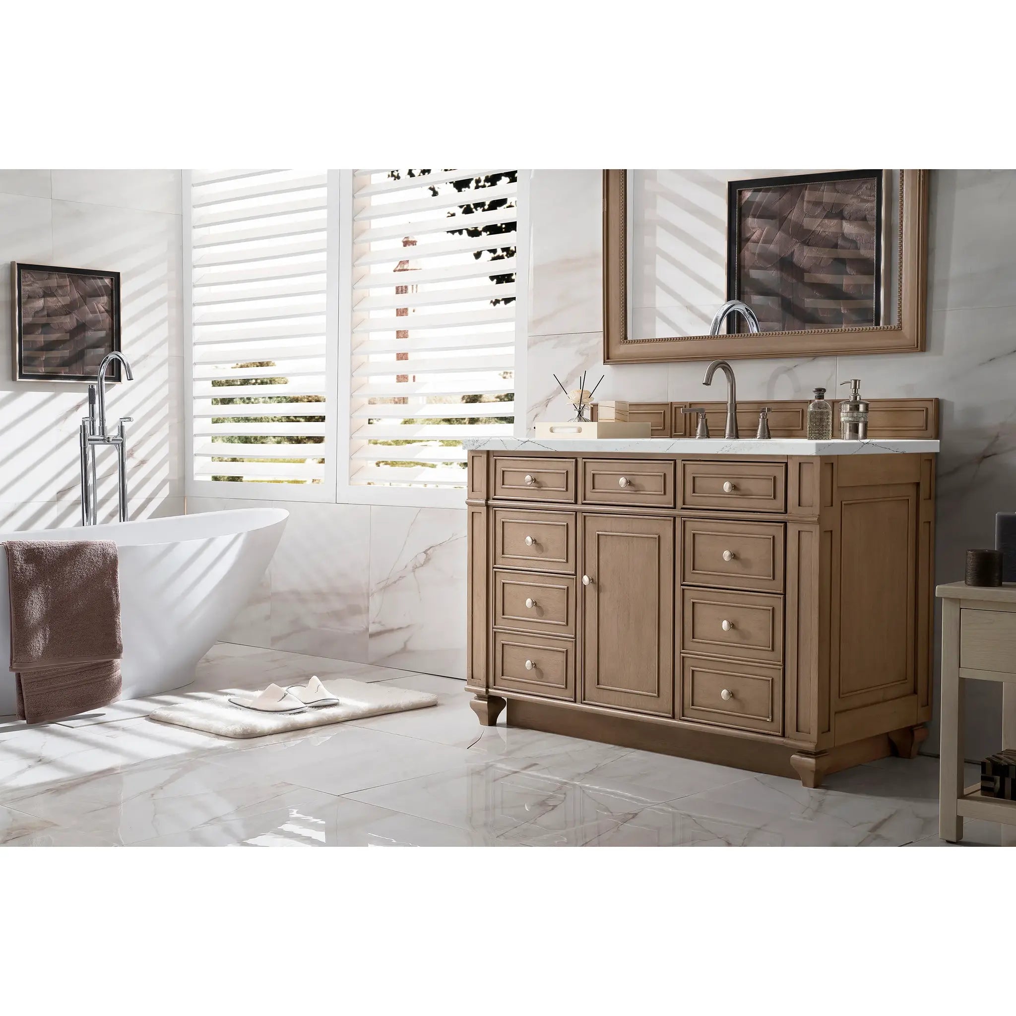 48" Bristol Single Vanity in Whitewashed Walnut-Ethereal Noctis Silestone-8" Widespread image 2