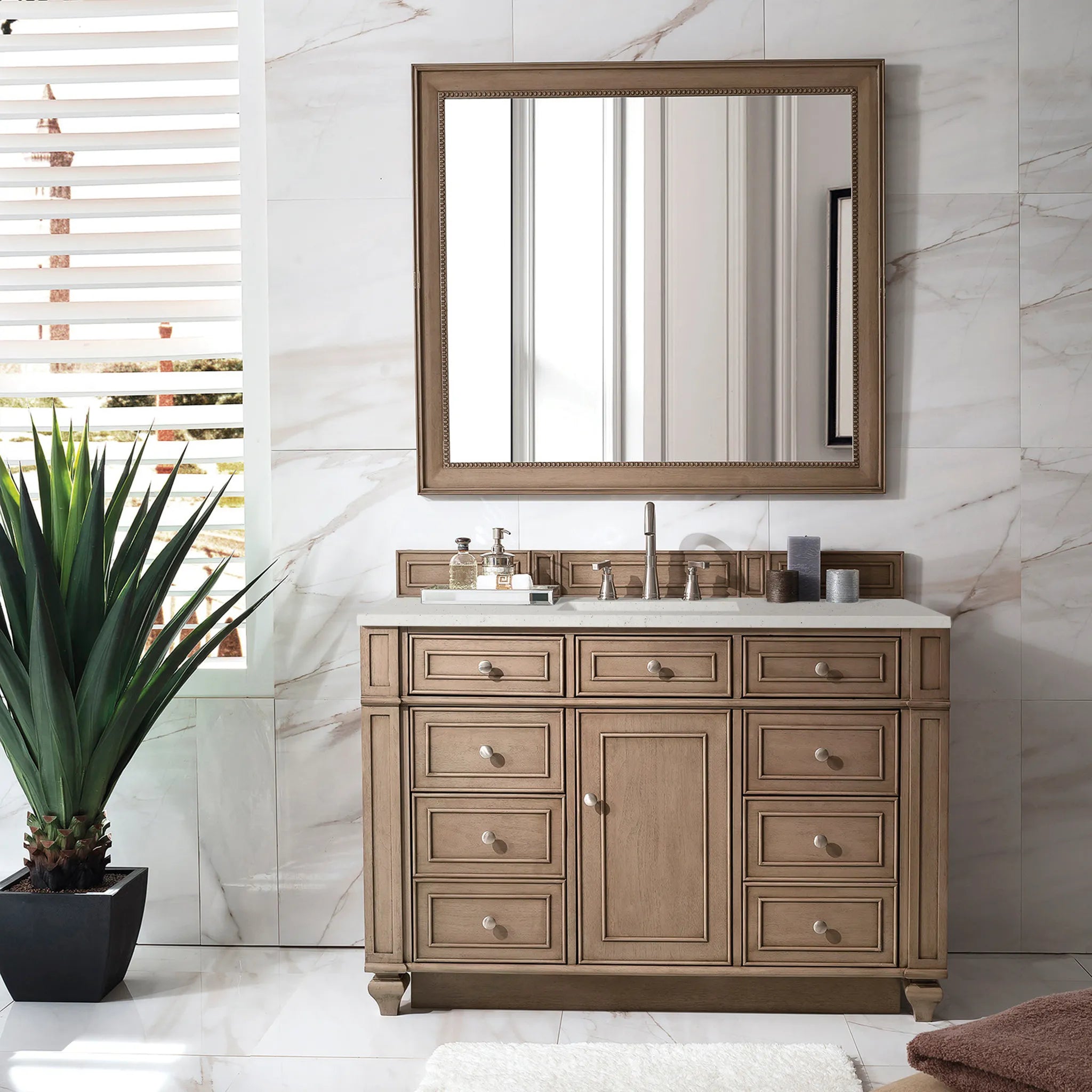 48" Bristol Single Vanity in Whitewashed Walnut-Lime Delight Silestone-8" Widespread image 1