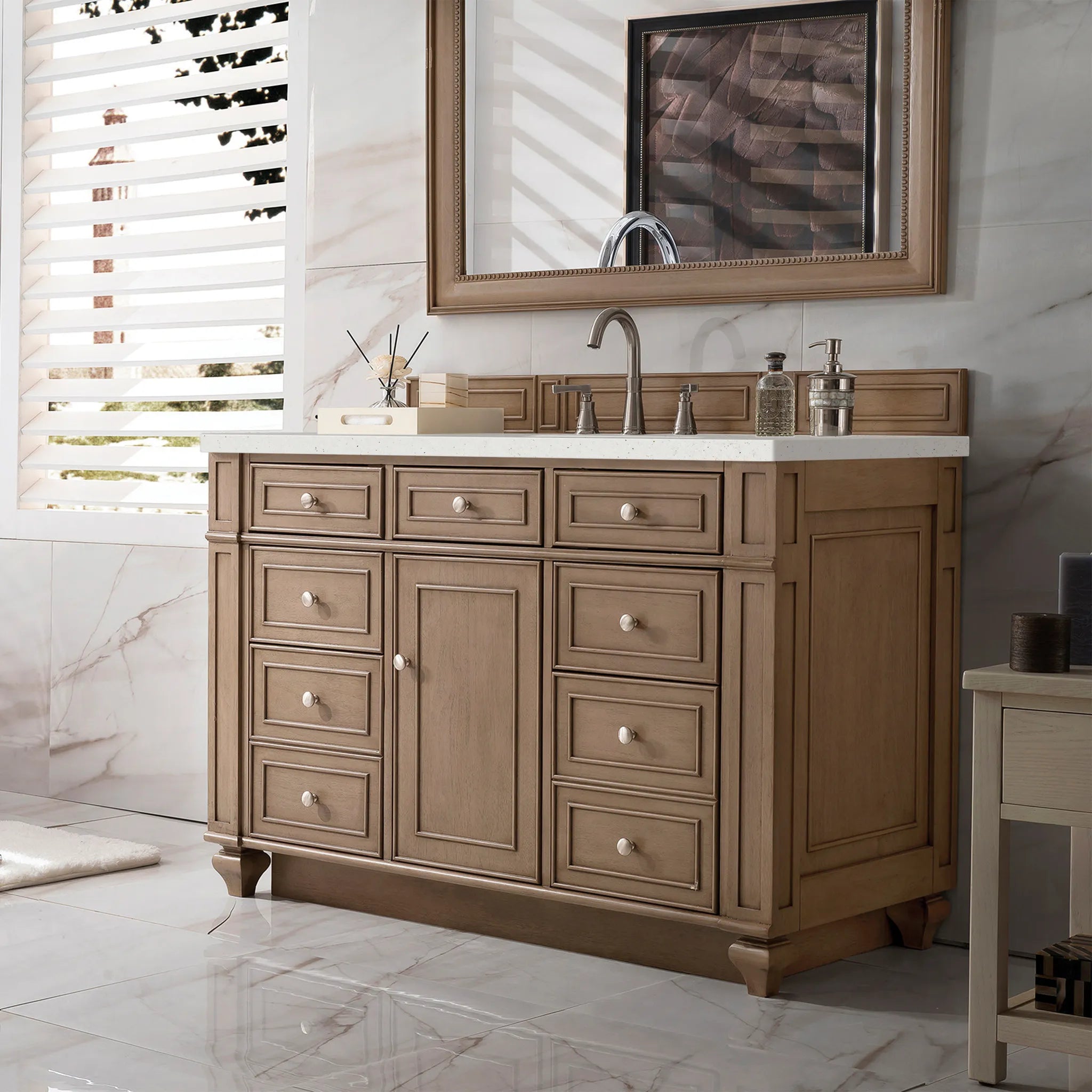 48" Bristol Single Vanity in Whitewashed Walnut-Lime Delight Silestone-8" Widespread image 2