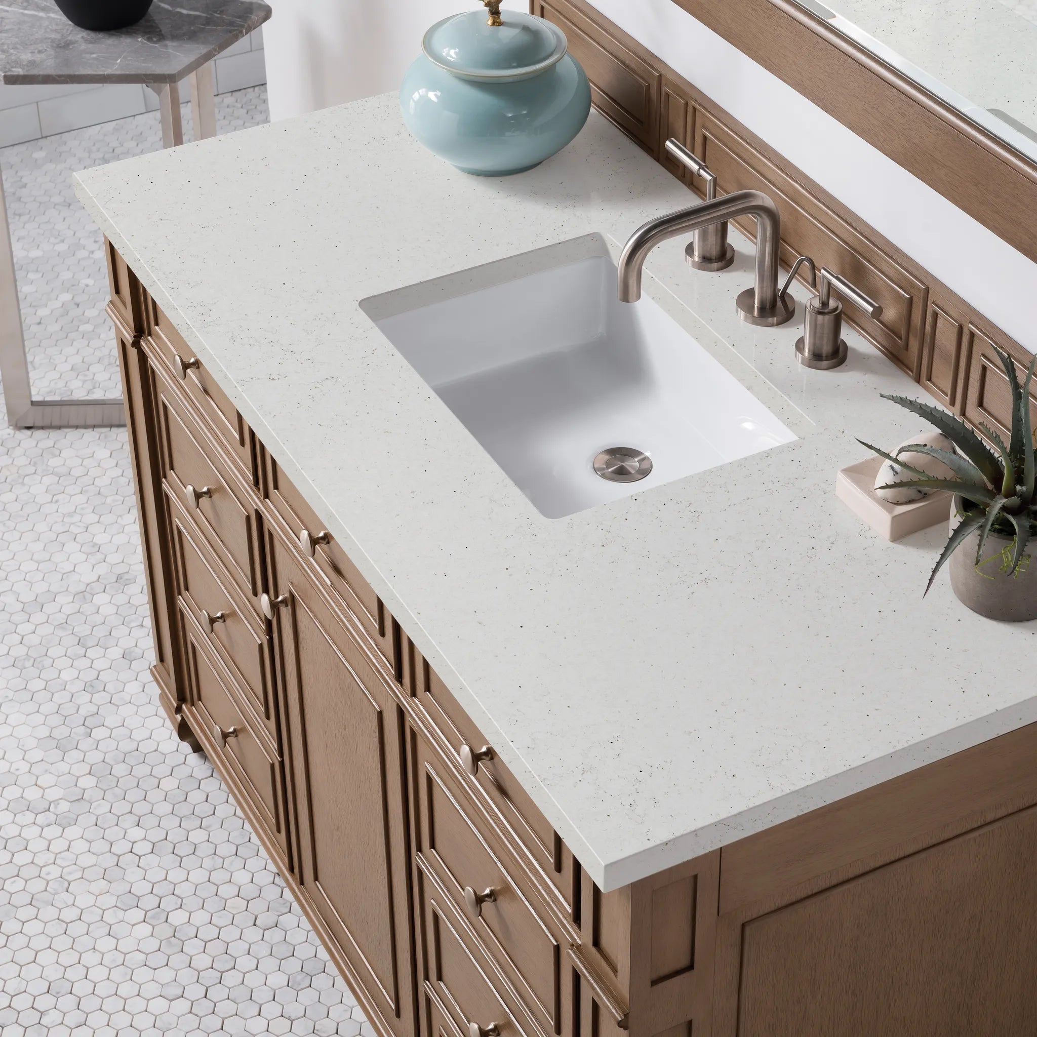 48" Bristol Single Vanity in Whitewashed Walnut-Lime Delight Silestone-8" Widespread image 4