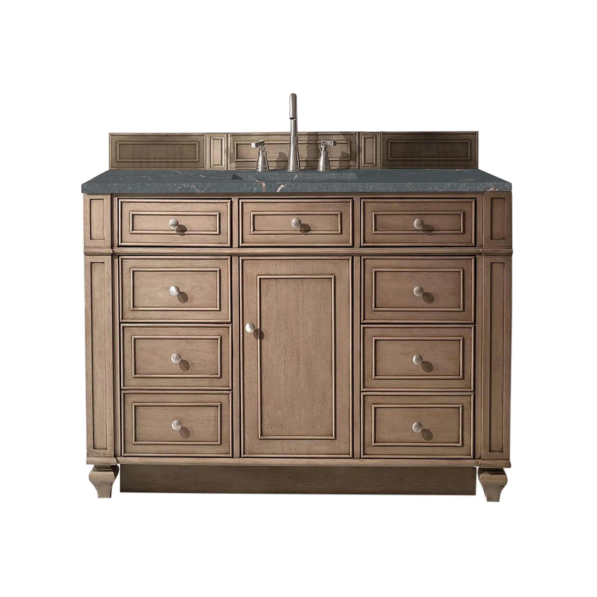 48" Bristol Single Vanity in Whitewashed Walnut-Parisien Bleu Silestone-8" Widespread image