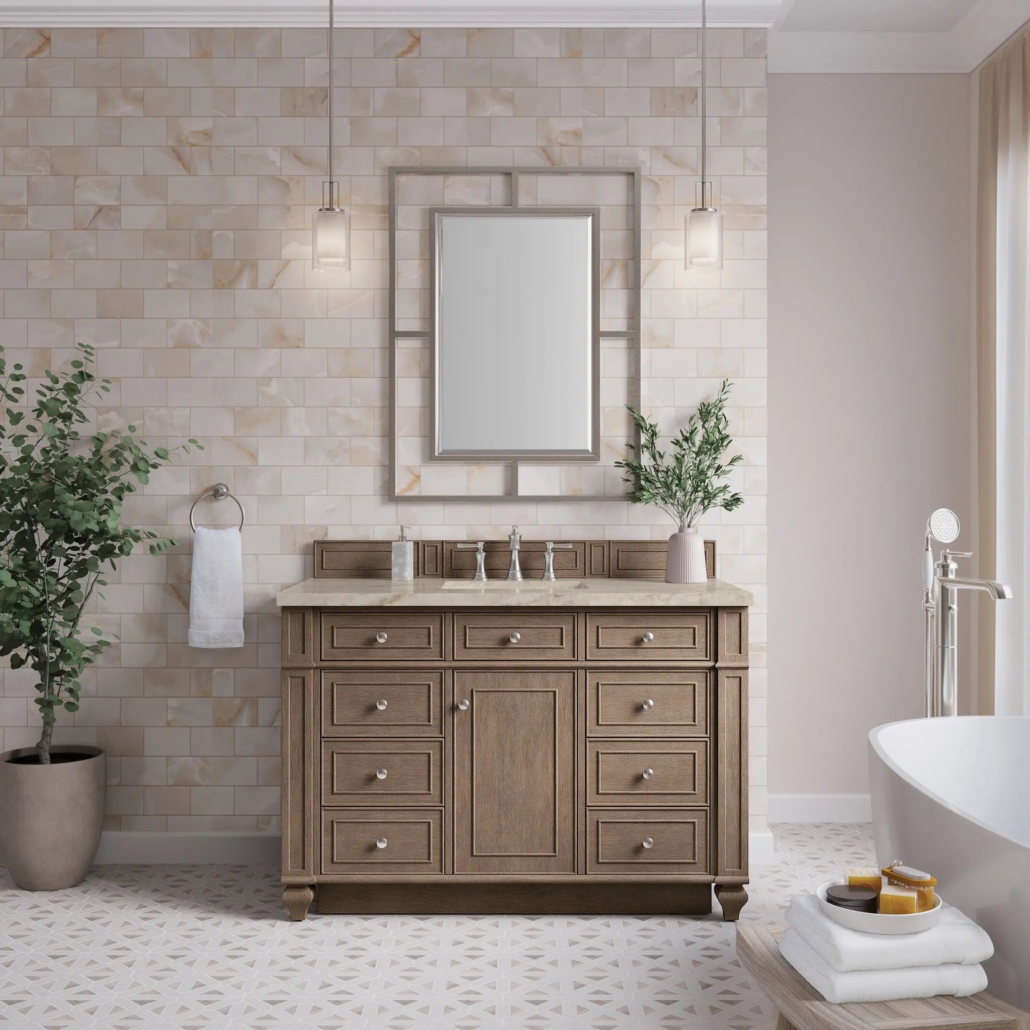 48 Bristol Single Vanity In Whitewashed Walnut Power Enabled Tajnar Eclos 8 Widespread 4