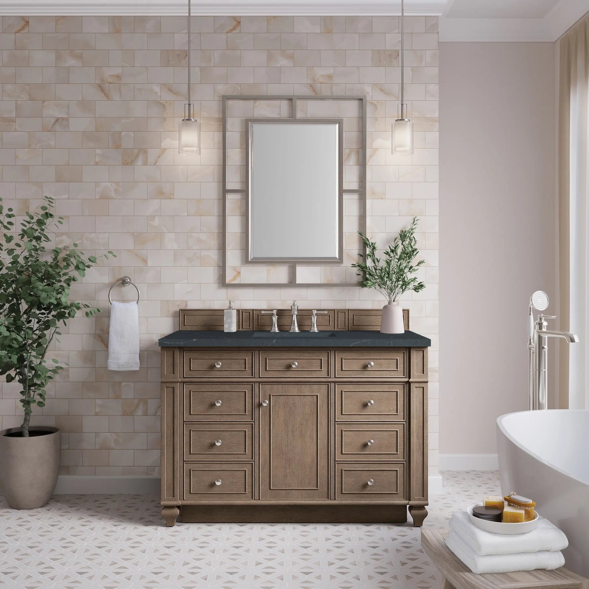 48 Bristol Single Vanity In Whitewashed Walnut Standard Charcoal Soapstone Silestone 8 Widespread 2