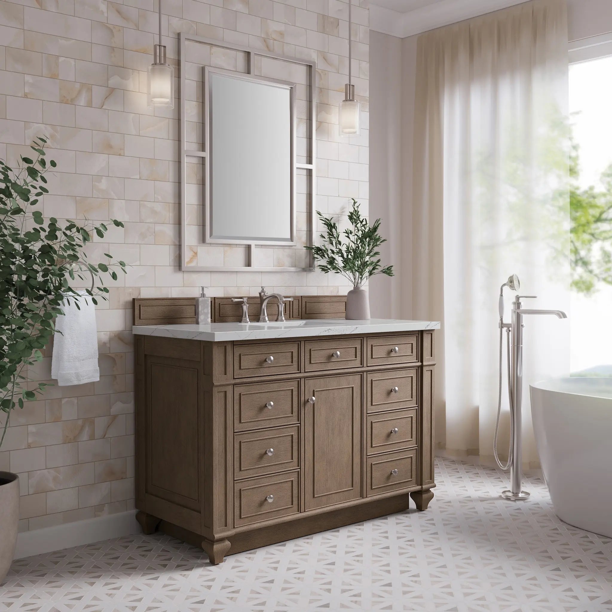 48 Bristol Single Vanity In Whitewashed Walnut Standard Ethereal Noctis Silestone 8 Widespread 3