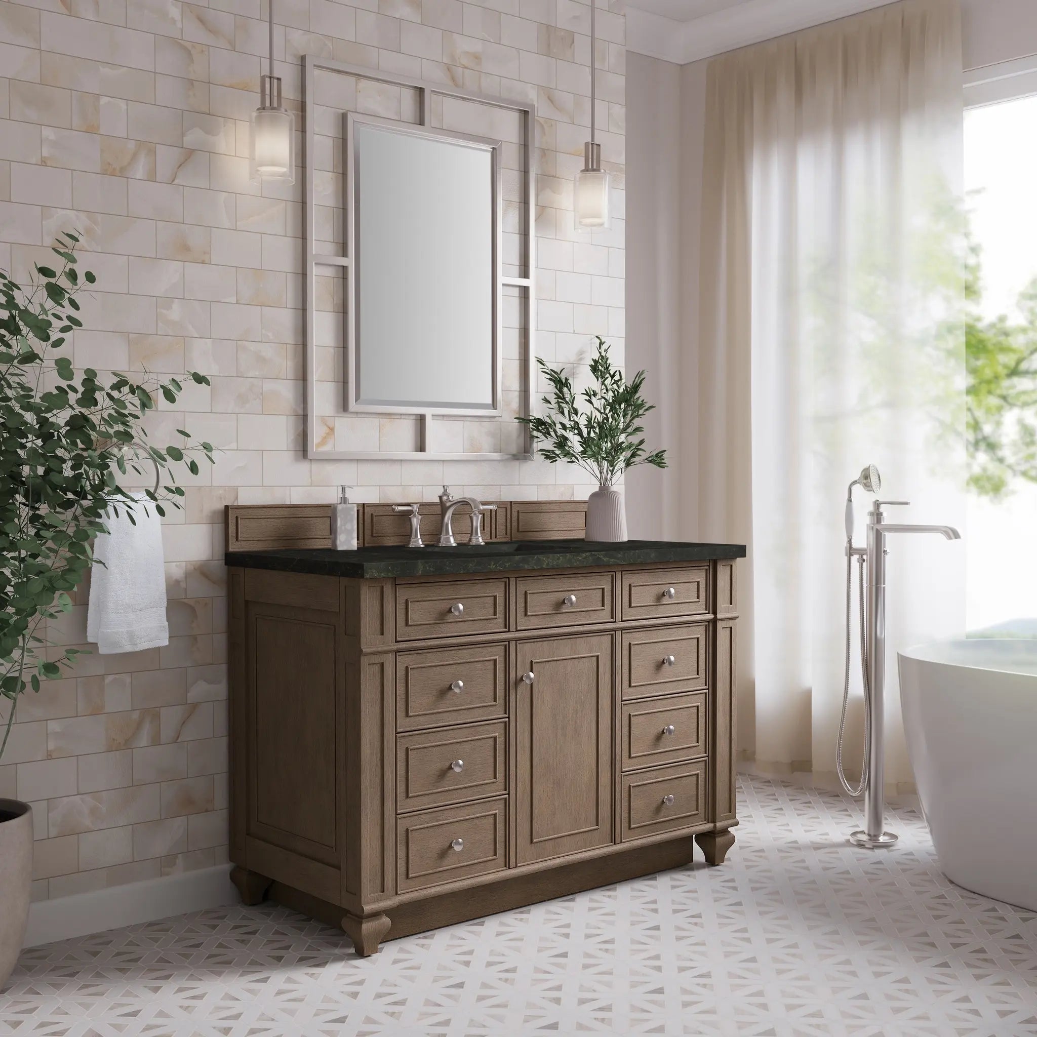 48 Bristol Single Vanity In Whitewashed Walnut Standard Phantome Eclos 8 Widespread 3