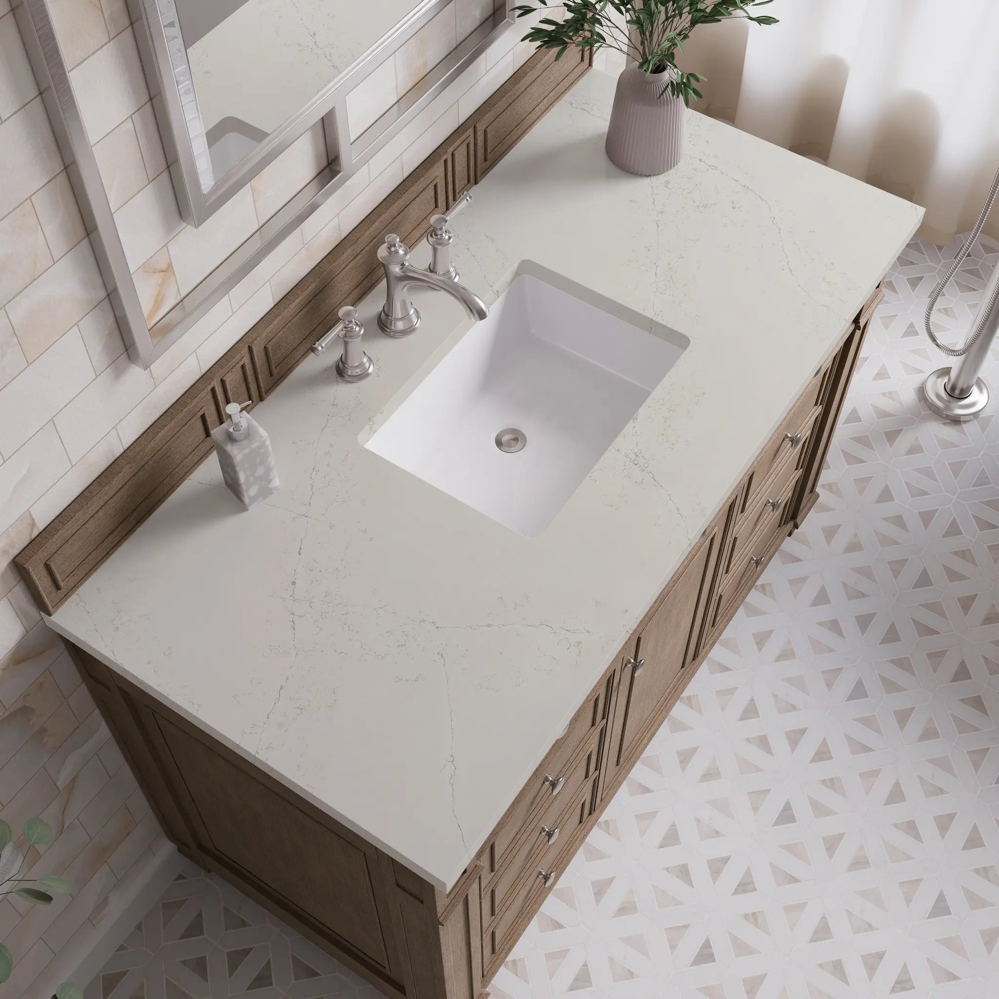 48 Bristol Single Vanity In Whitewashed Walnut Standard Siberian Silestone 8 Widespread 5