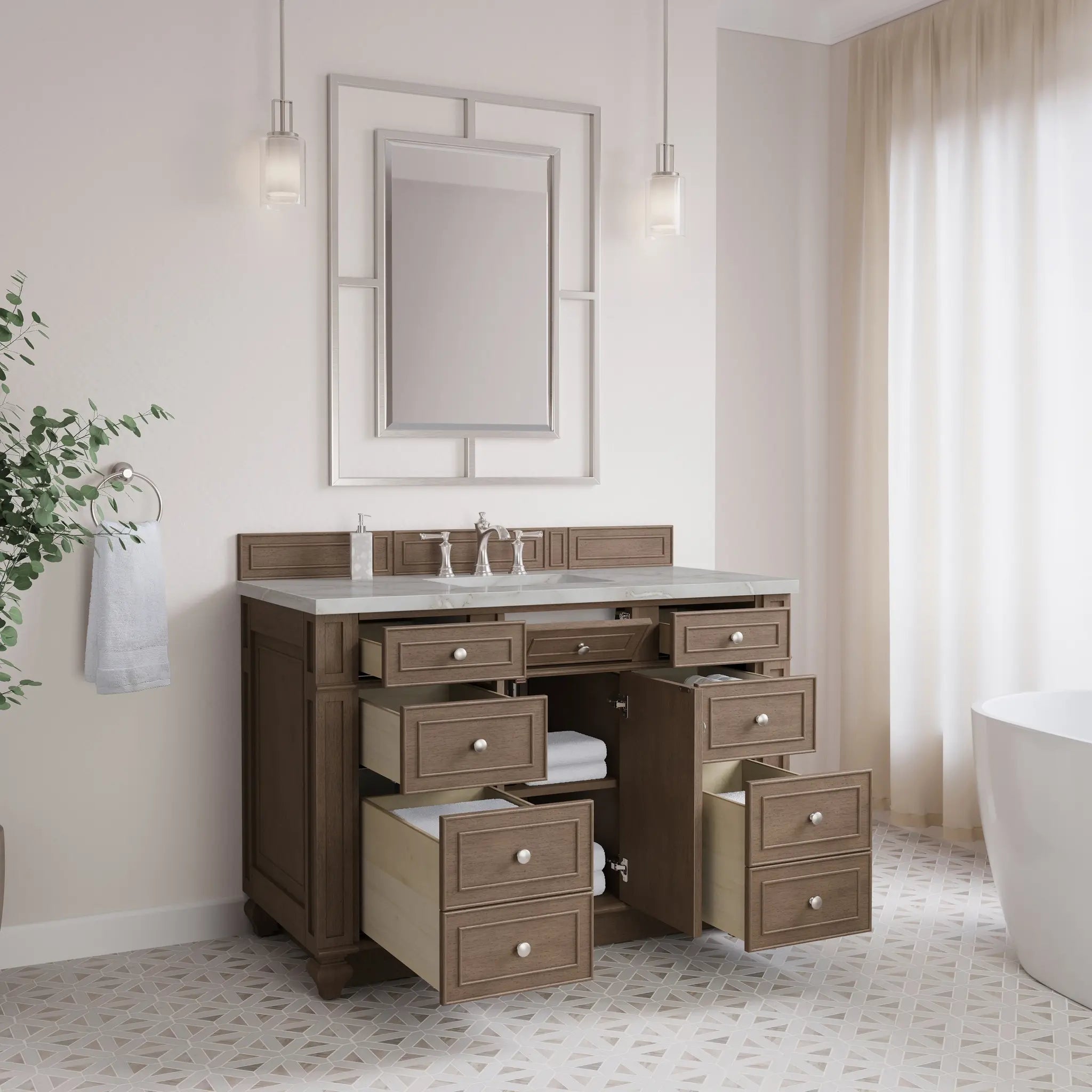 48 Bristol Single Vanity In Whitewashed Walnut Standard Victorian Silver Silestone 8 Widespread 4