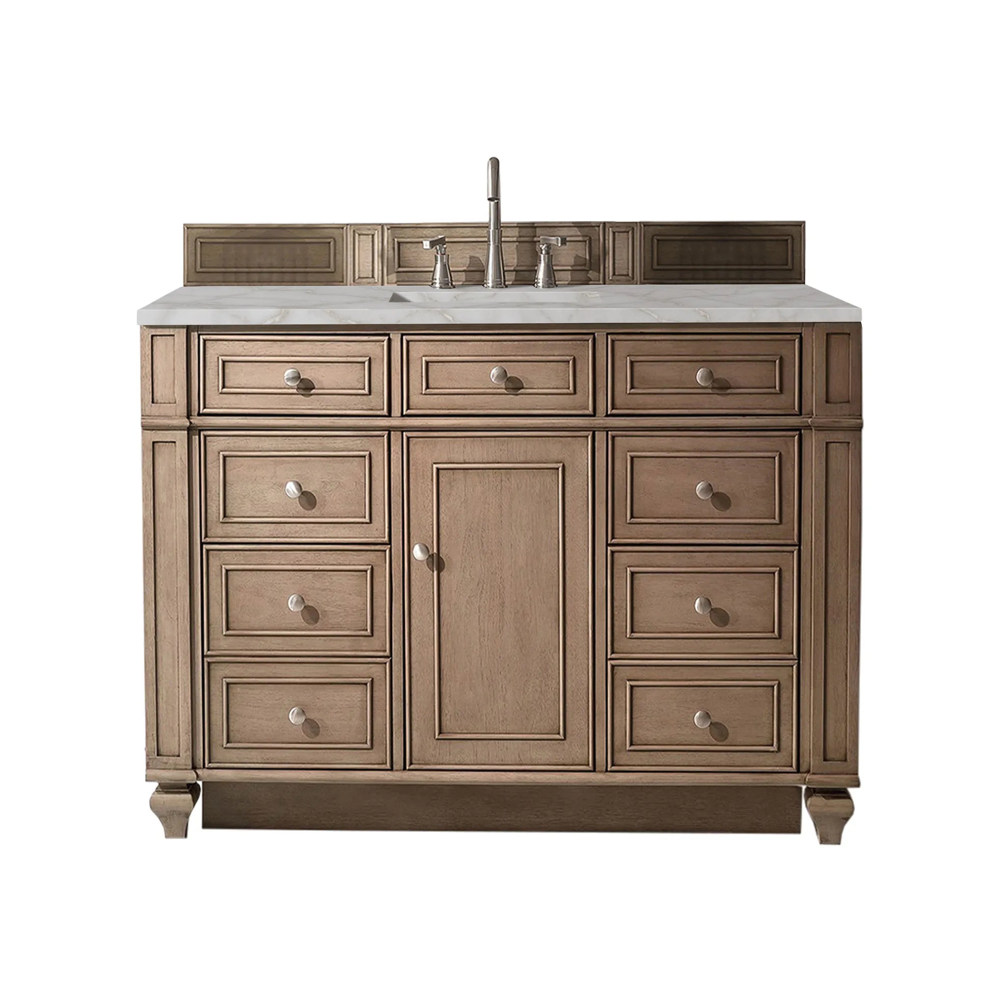 48" Bristol Single Vanity in Whitewashed Walnut-Victorian Silver Silestone-8" Widespread image