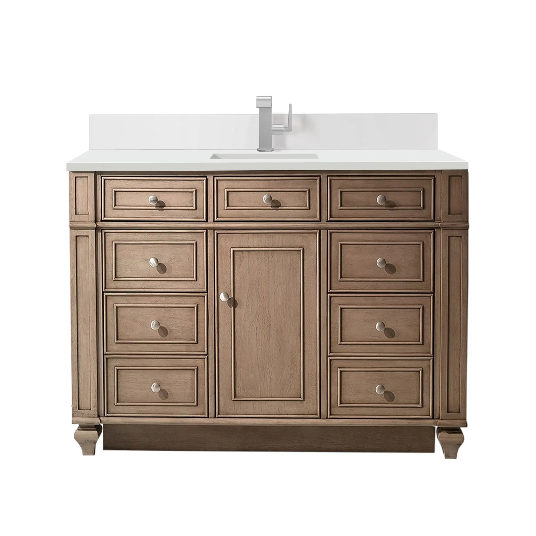 48" Bristol Single Vanity in Whitewashed Walnut-White Zeus Silestone & Backsplash-Single Hole image