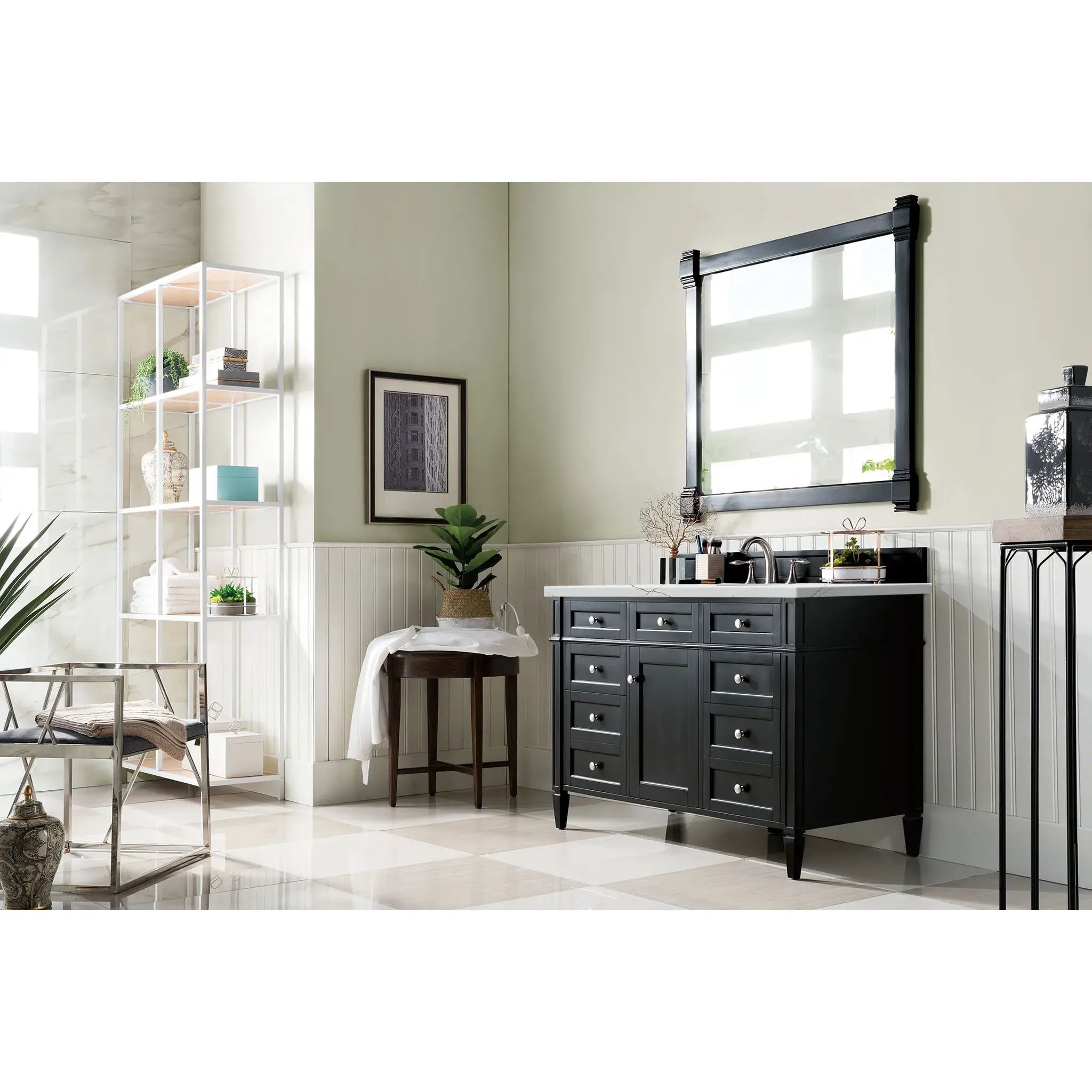 48" Brittany Single Vanity in Black Onyx-Ethereal Noctis Silestone-8" Widespread image 2