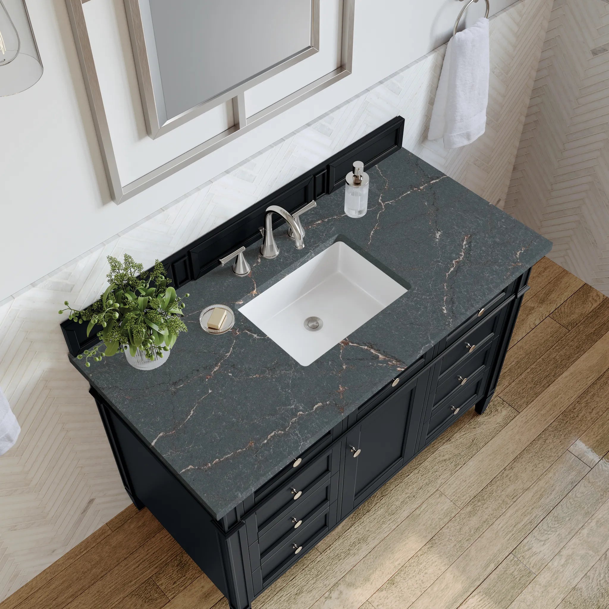 48" Brittany Single Vanity in Black Onyx-Parisien Bleu Silestone-8" Widespread image 4