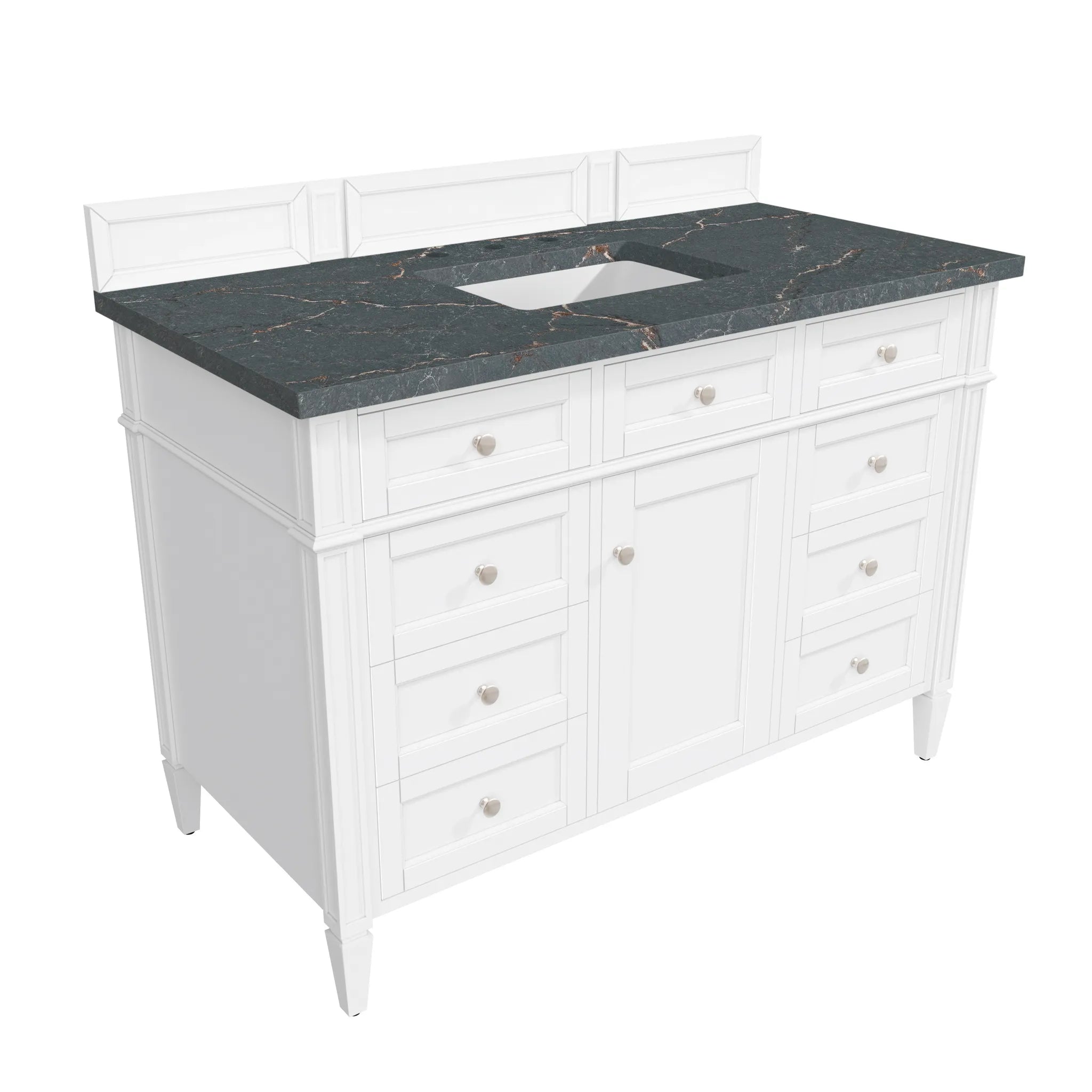 48" Brittany Single Vanity in Bright White w/FreePower Wireless Charger-Parisien Bleu Silestone-8" Widespread image 8