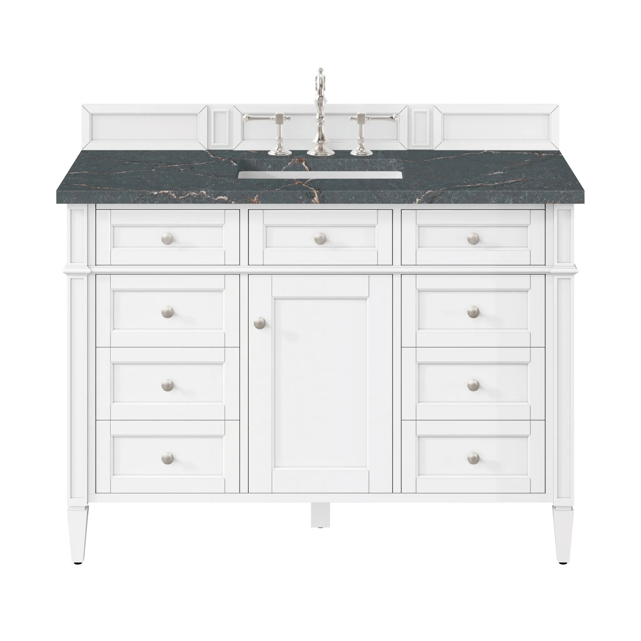 48" Brittany Single Vanity in Bright White w/FreePower Wireless Charger-Parisien Bleu Silestone-8" Widespread image