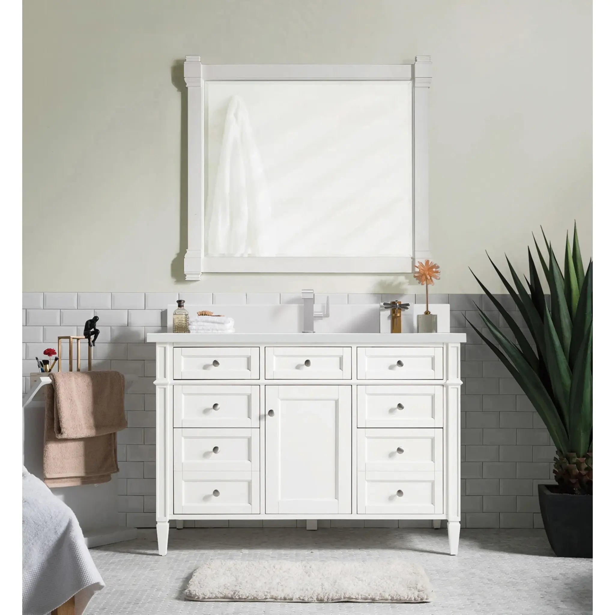48" Brittany Single Vanity in Bright White-White Zeus Silestone & Backsplash-Single Hole image 1