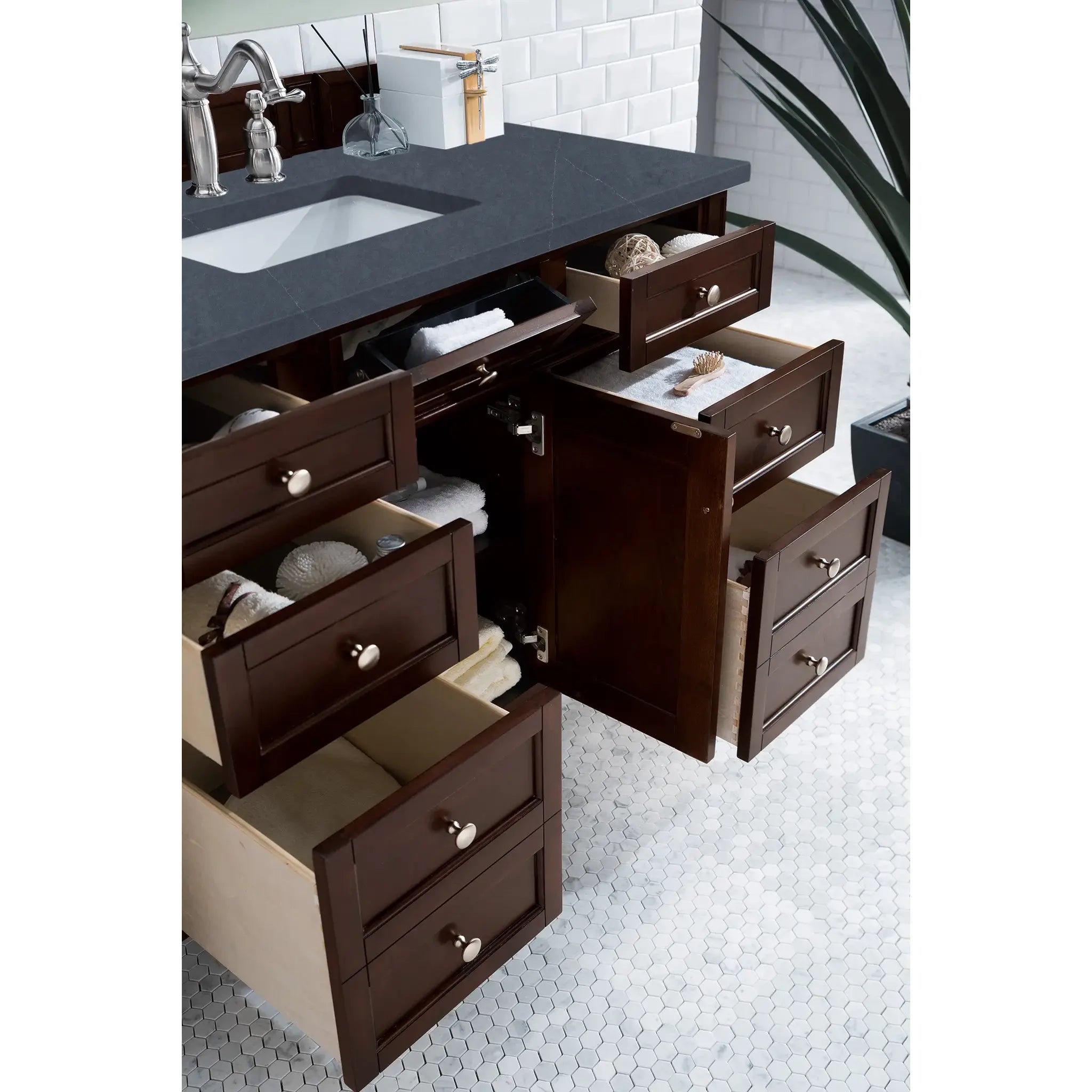 48" Brittany Single Vanity in Burnished Mahogany-Charcoal Soapstone Silestone-8" Widespread image 3