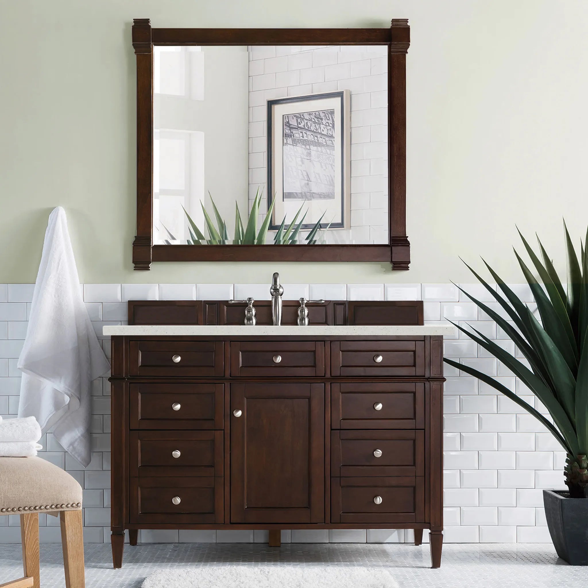 48" Brittany Single Vanity in Burnished Mahogany-Lime Delight Silestone-8" Widespread image 1