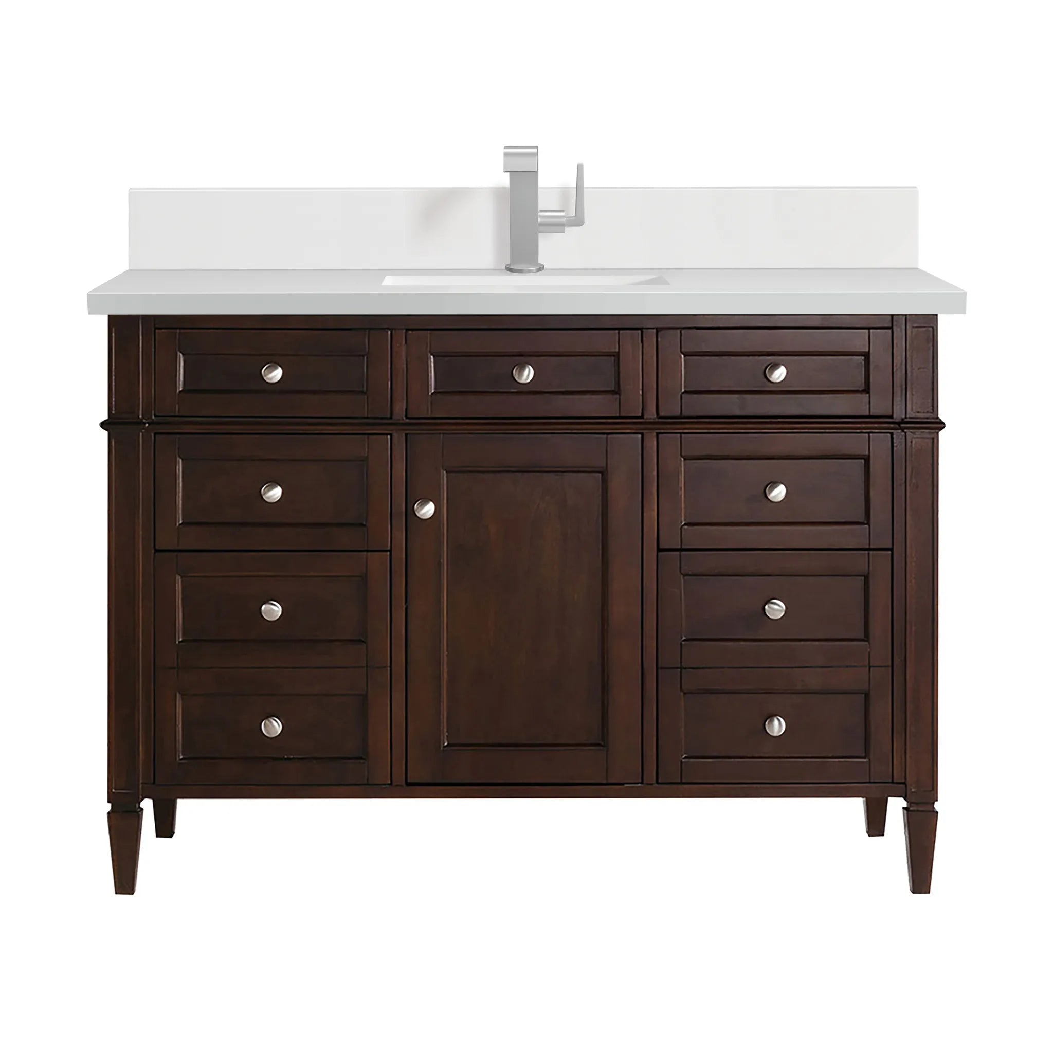 48" Brittany Single Vanity in Burnished Mahogany-White Zeus Silestone & Backsplash-Single Hole image