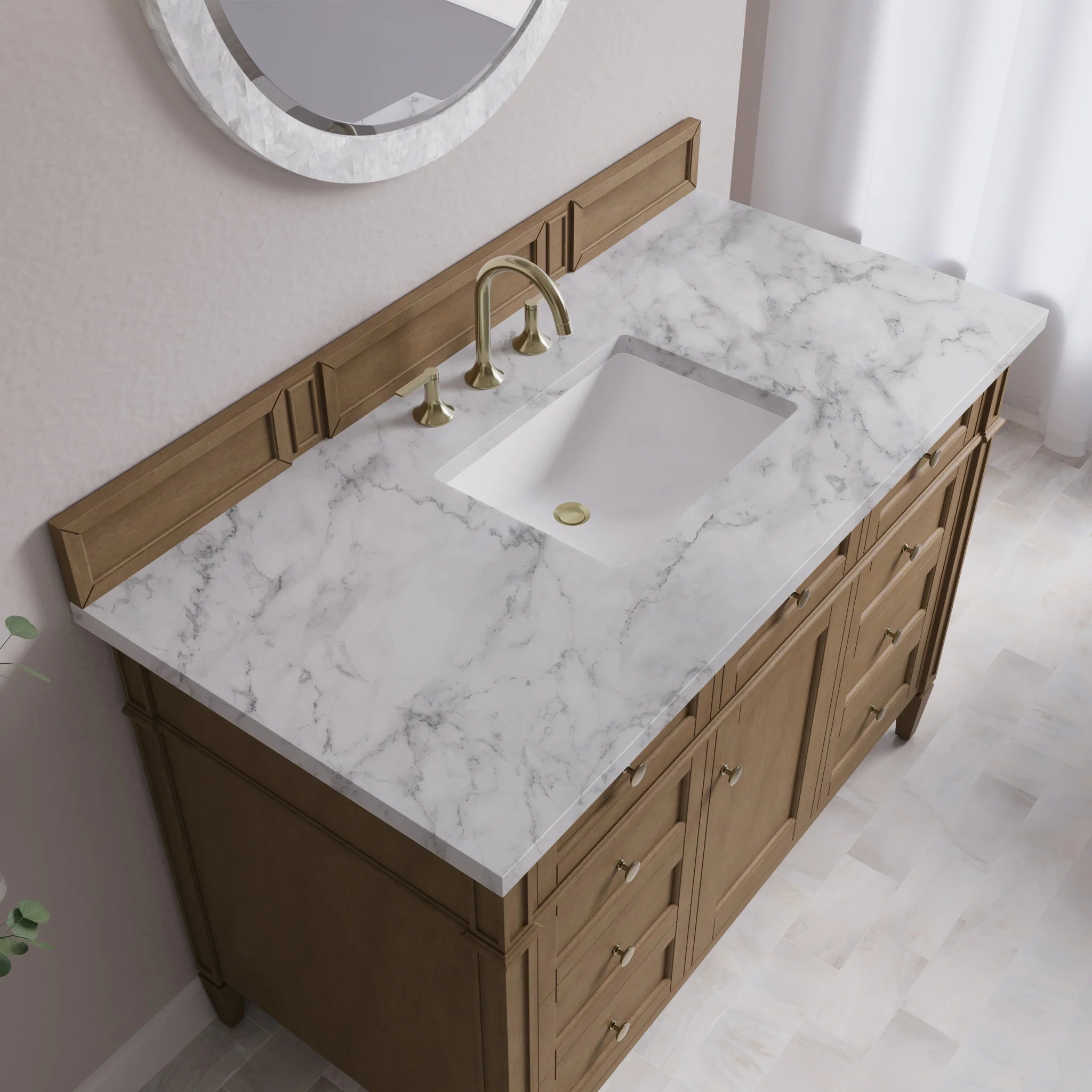 48" Brittany Single Vanity in Pecan by James Martin Vanities-Carrara White Marble 6
