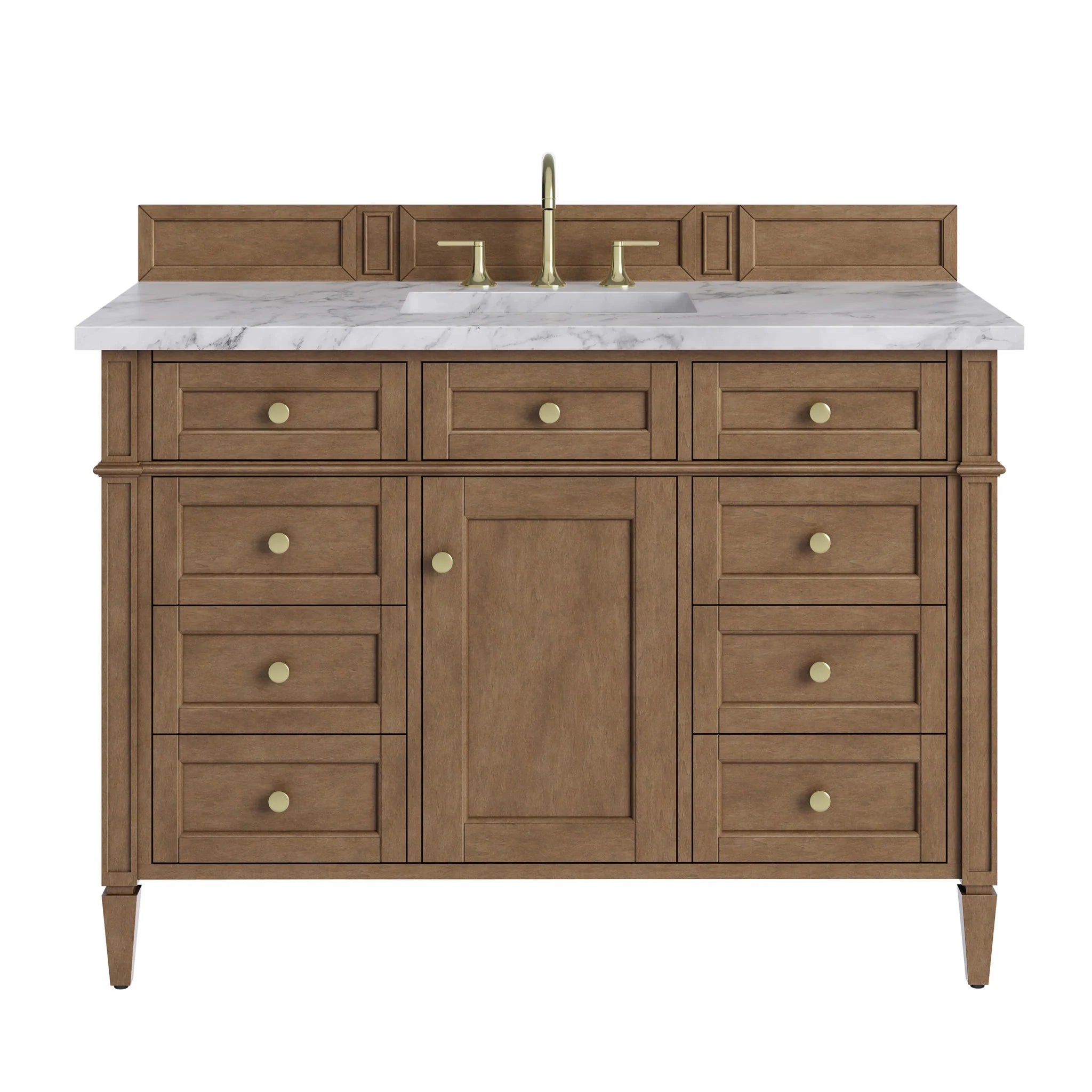 48" Brittany Single Vanity in Pecan by James Martin Vanities-Carrara White Marble