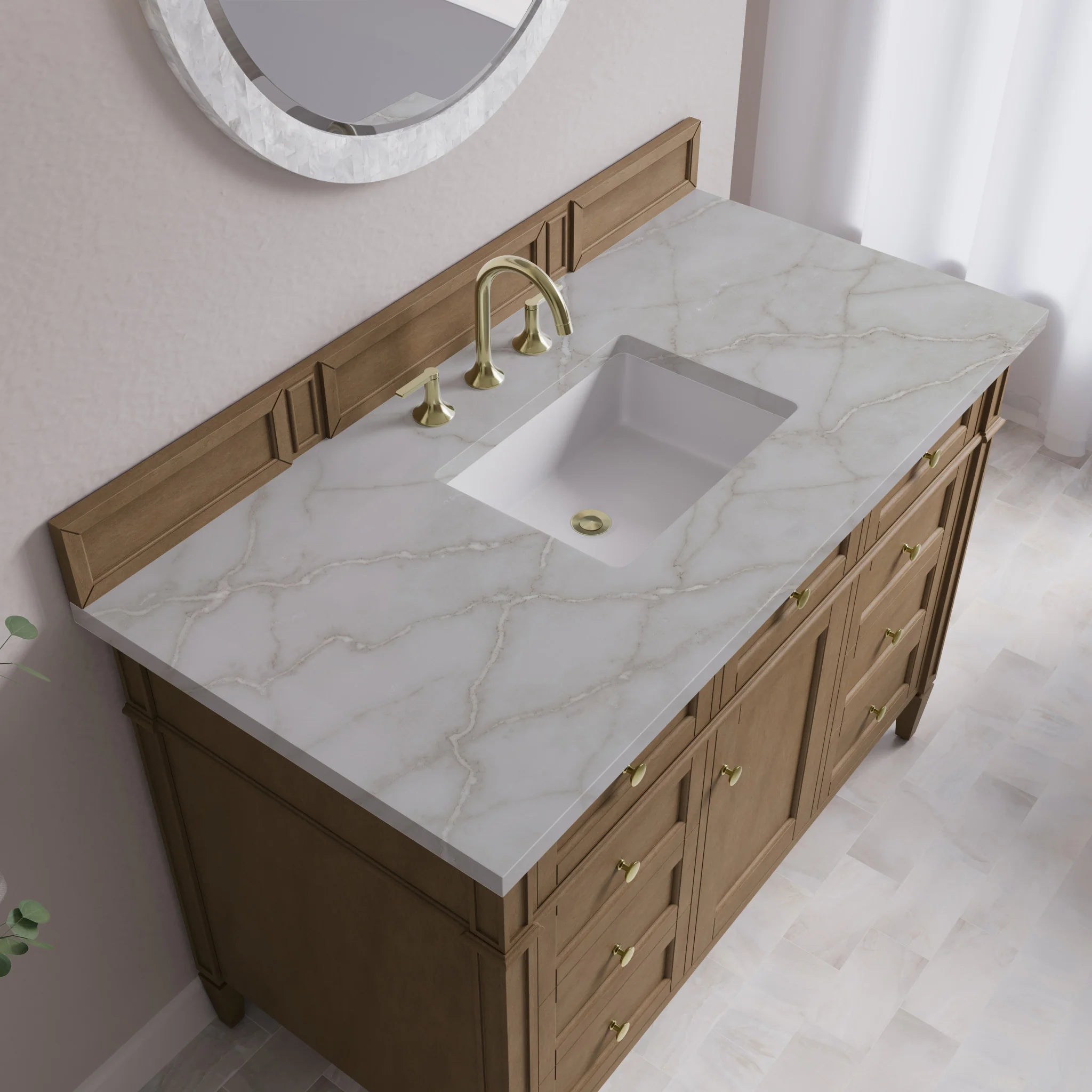 48" Brittany Single Vanity in Pecan by James Martin Vanities-Victorian Silver Silestone 6