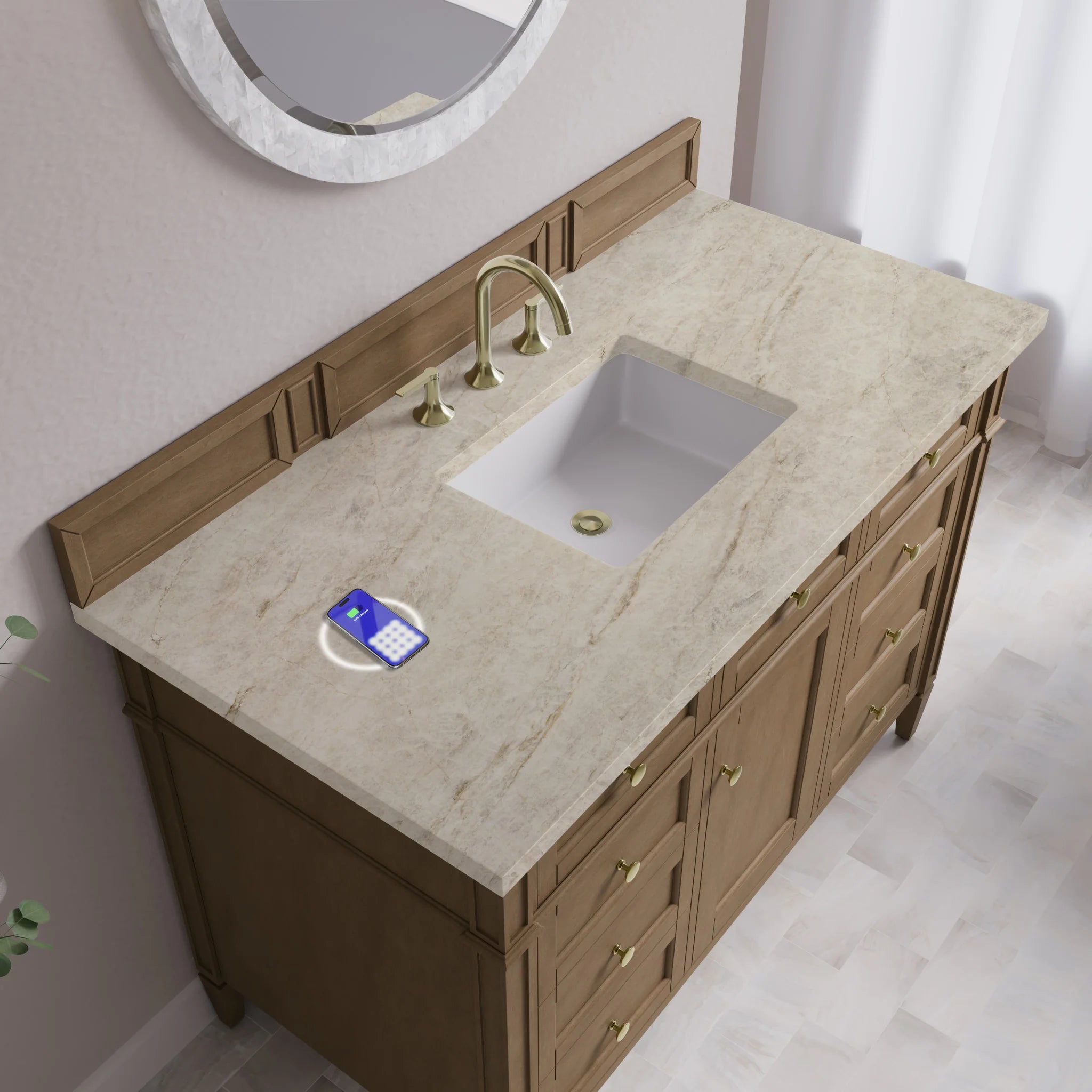 48" Brittany Single Vanity in Pecan w/FreePower Wireless Charger by James Martin Vanities-Tajnar Eclos 6
