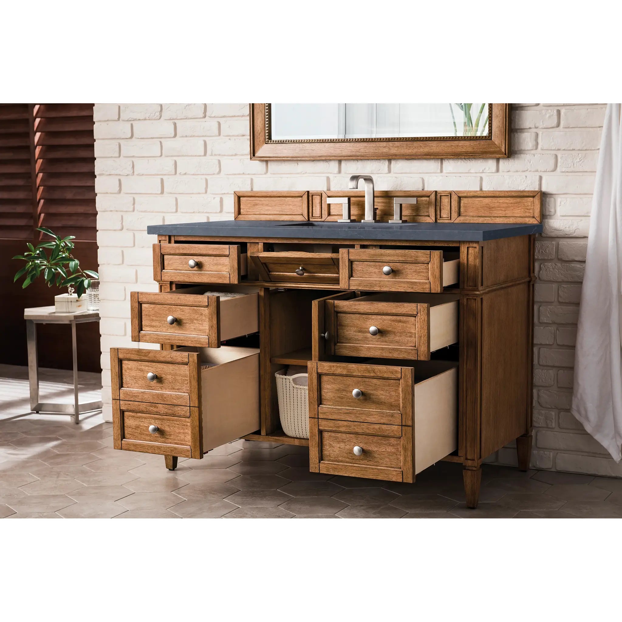 48" Brittany Single Vanity in Saddle Brown-Charcoal Soapstone Silestone-8" Widespread image 3