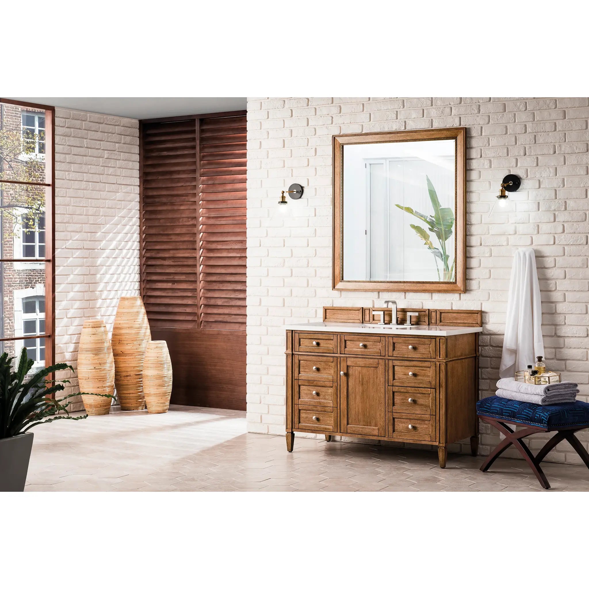 48" Brittany Single Vanity in Saddle Brown-White Zeus Silestone-8" Widespread image 2